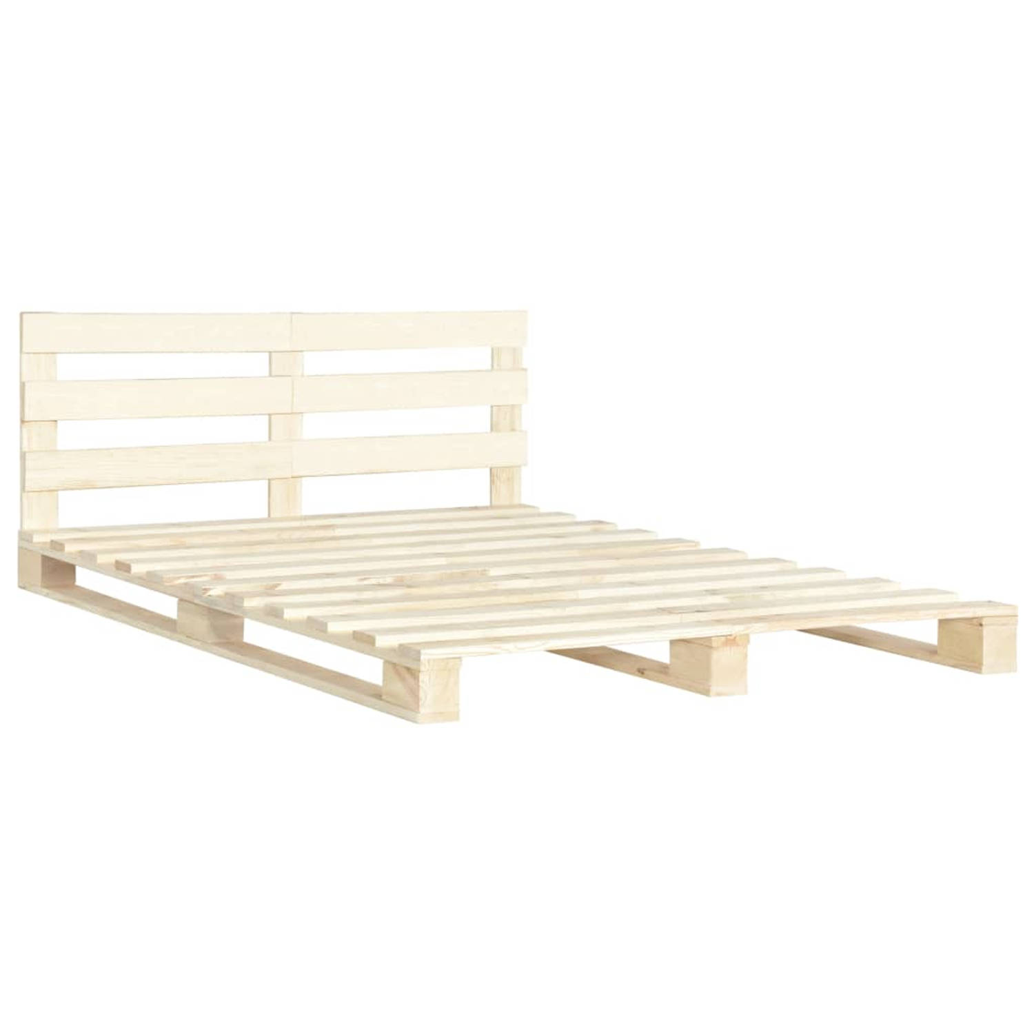 The Living Store Pallet Bedframe - Massief Grenenhout - 200 x 180 x 65 cm - Naturel - Met Hoofdsteun