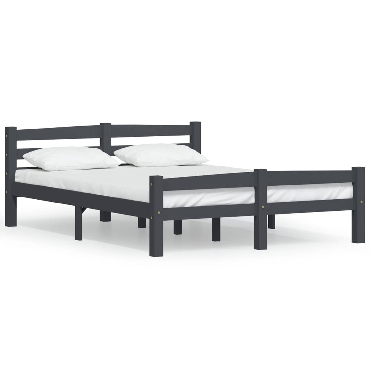 The Living Store Bedframe massief grenenhout donkergrijs 140x200 cm - Bedframe - Bedframe - Bed Frame - Bed Frames - Bed - Bedden - 2-persoonsbed - 2-persoonsbedden - Tweepersoons