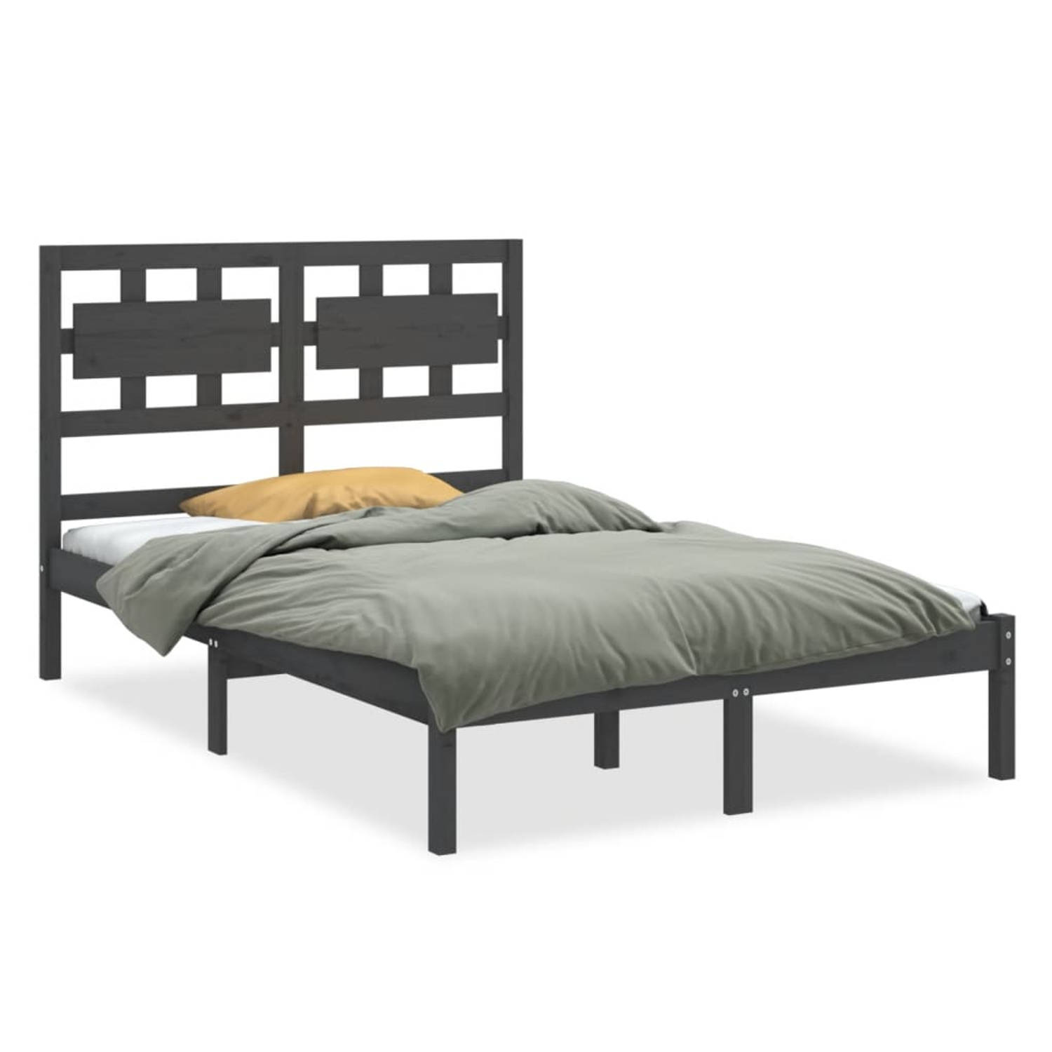 The Living Store Bedframe massief hout grijs 140x200 cm - Bedframe - Bedframes - Tweepersoonsbed - Bed - Bedombouw - Dubbel Bed - Frame - Bed Frame - Ledikant - Bedframe Met Hoofde