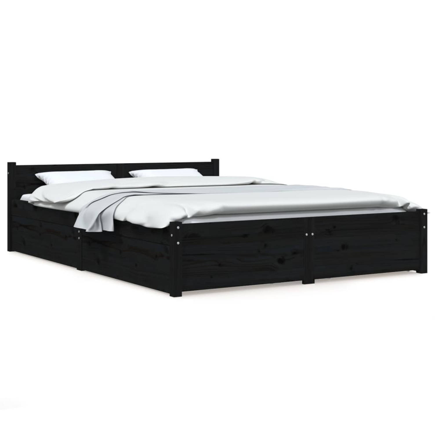 The Living Store Bedframe met lades zwart 140x200 cm - Bedframe - Bedframes - Bed - Bedbodem - Ledikant - Bed Frame - Massief Houten Bedframe - Slaapmeubel - Tweepersoonsbed - Bedd