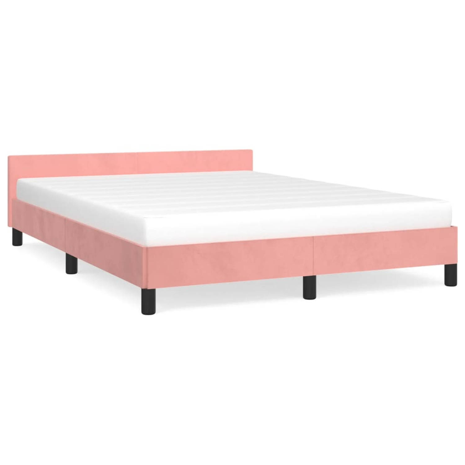 The Living Store Bedframe met hoofdeinde fluweel roze 140x200 cm - Bed