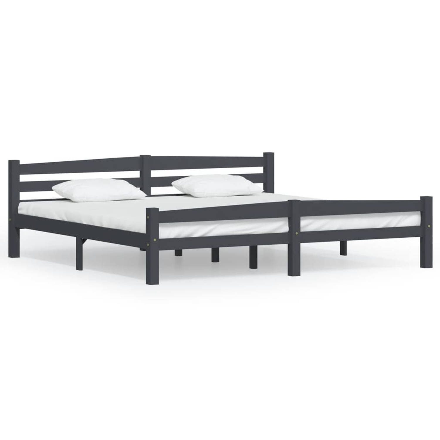 The Living Store Bedframe massief grenenhout donkergrijs 200x200 cm - Bed