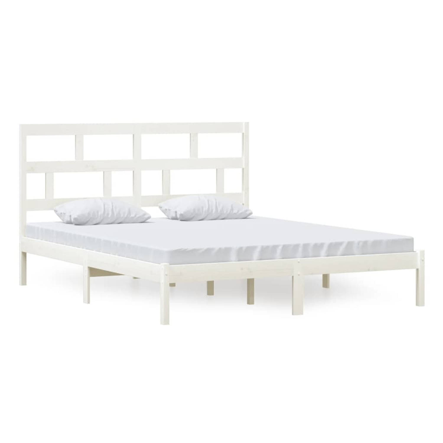 The Living Store Bedframe massief grenenhout wit 160x200 cm - Bedframe - Bedframes - Bed - Bedbodem - Ledikant - Bed Frame - Massief Houten Bedframe - Slaapmeubel - Tweepersoonsbed