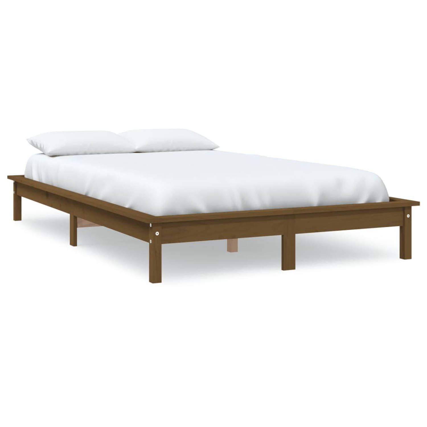 The Living Store Bedframe massief grenenhout honingbruin 200x200 cm - Bedframe - Bedframes - Bed - Bedbodem - Ledikant - Bed Frame - Massief Houten Bedframe - Slaapmeubel - Tweeper