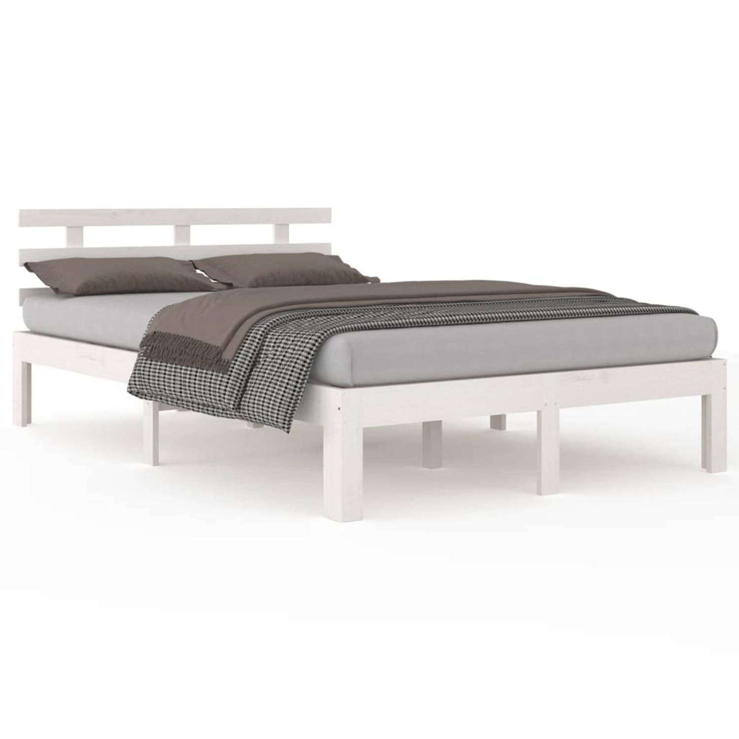 The Living Store Bedframe massief hout wit 150x200 cm 5FT King Size - Bedframe - Bedframes - Bed - Bedbodem - Ledikant - Bed Frame - Massief Houten Bedframe - Slaapmeubel - Tweeper
