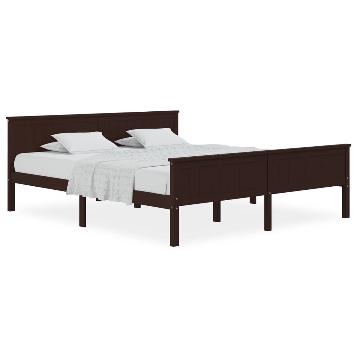 The Living Store Bedframe massief grenenhout donkerbruin 180x200 cm - Bedframe - Bedframes - Houten Bedframe - Bed - Bedbodem - Slaapmeubel - Tweepersoonsbed - Houten Bedframes - B