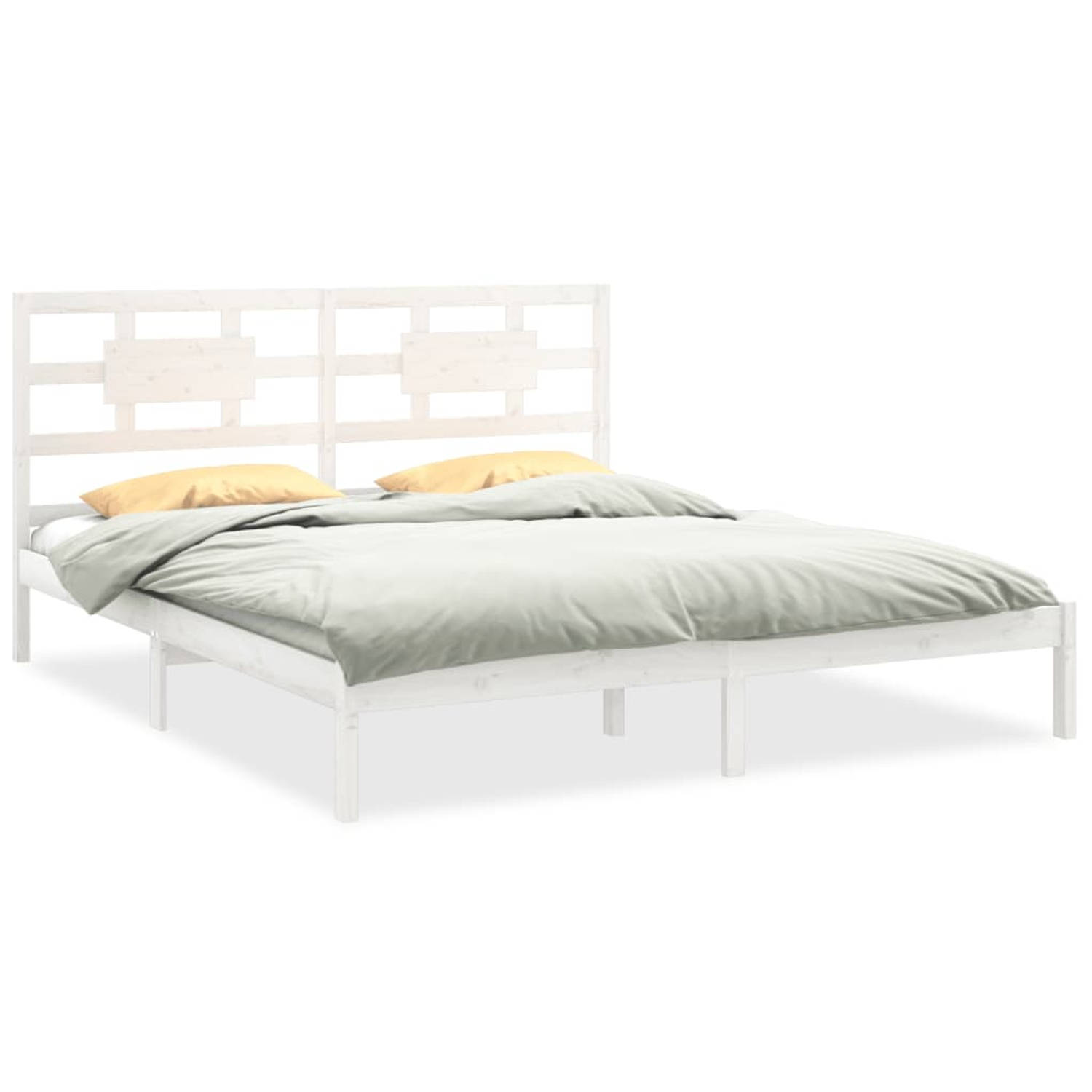 The Living Store Bedframe massief hout wit 200x200 cm - Bedframe - Bedframes - Tweepersoonsbed - Bed - Bedombouw - Dubbel Bed - Frame - Bed Frame - Ledikant - Bedframe Met Hoofdein