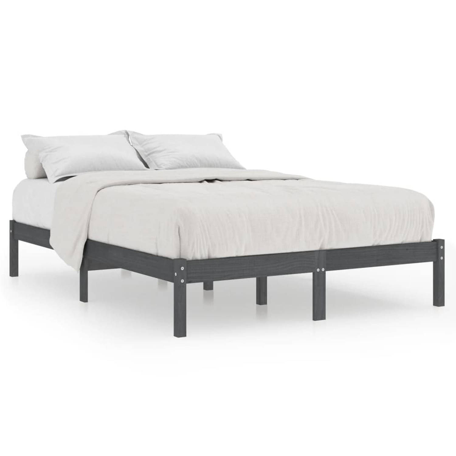 The Living Store Bedframe Grenenhout - King Size - Grijs - 205.5 x 155.5 x 31 cm - Montage vereist