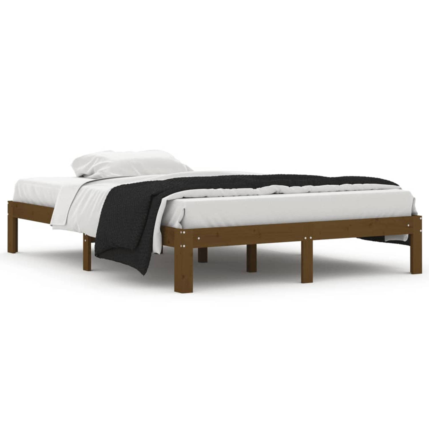 The Living Store Bedframe massief grenenhout honingbruin 140x200 cm - Bedframe - Bedframes - Bed - Bedbodem - Ledikant - Bed Frame - Massief Houten Bedframe - Slaapmeubel - Tweeper