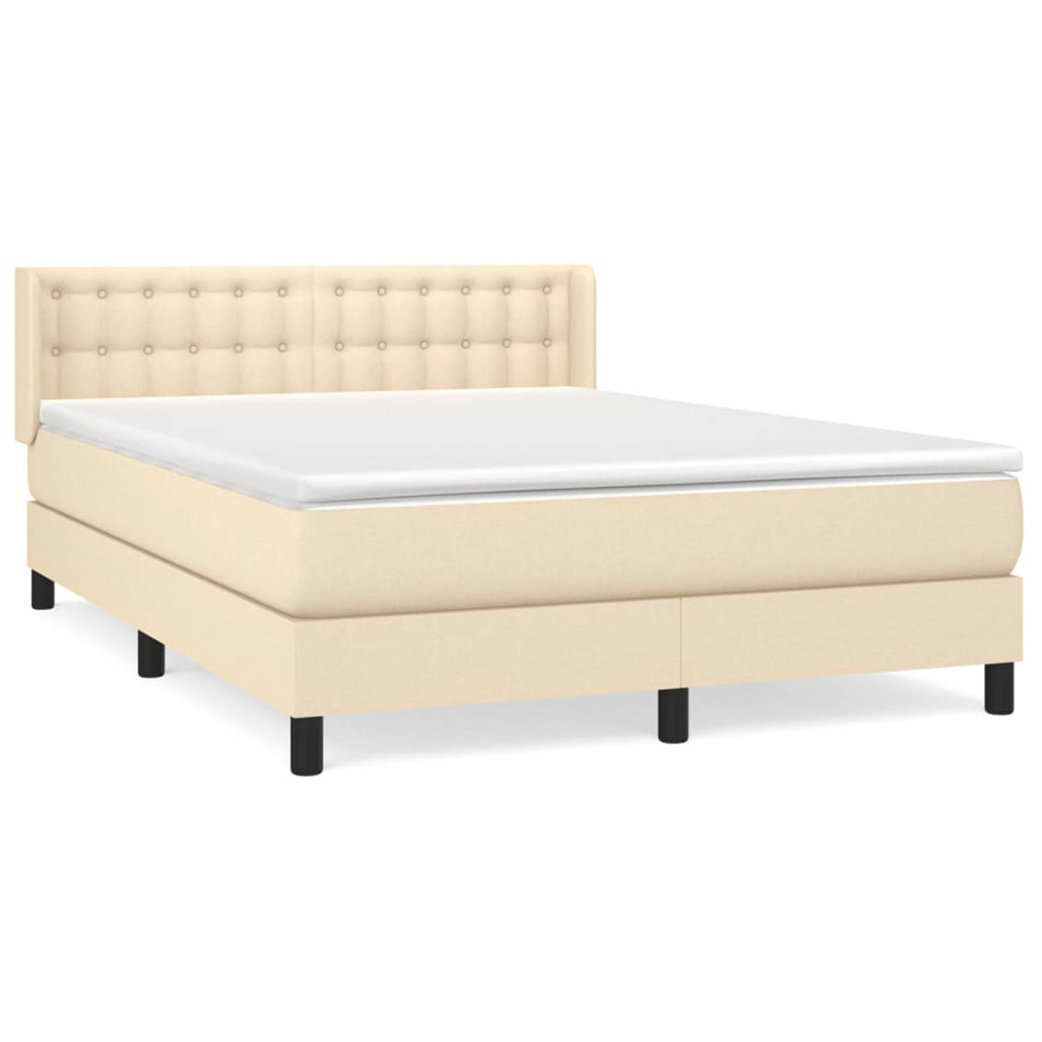 The Living Store Boxspring met matras stof crèmekleurig 140x200 cm - Bed