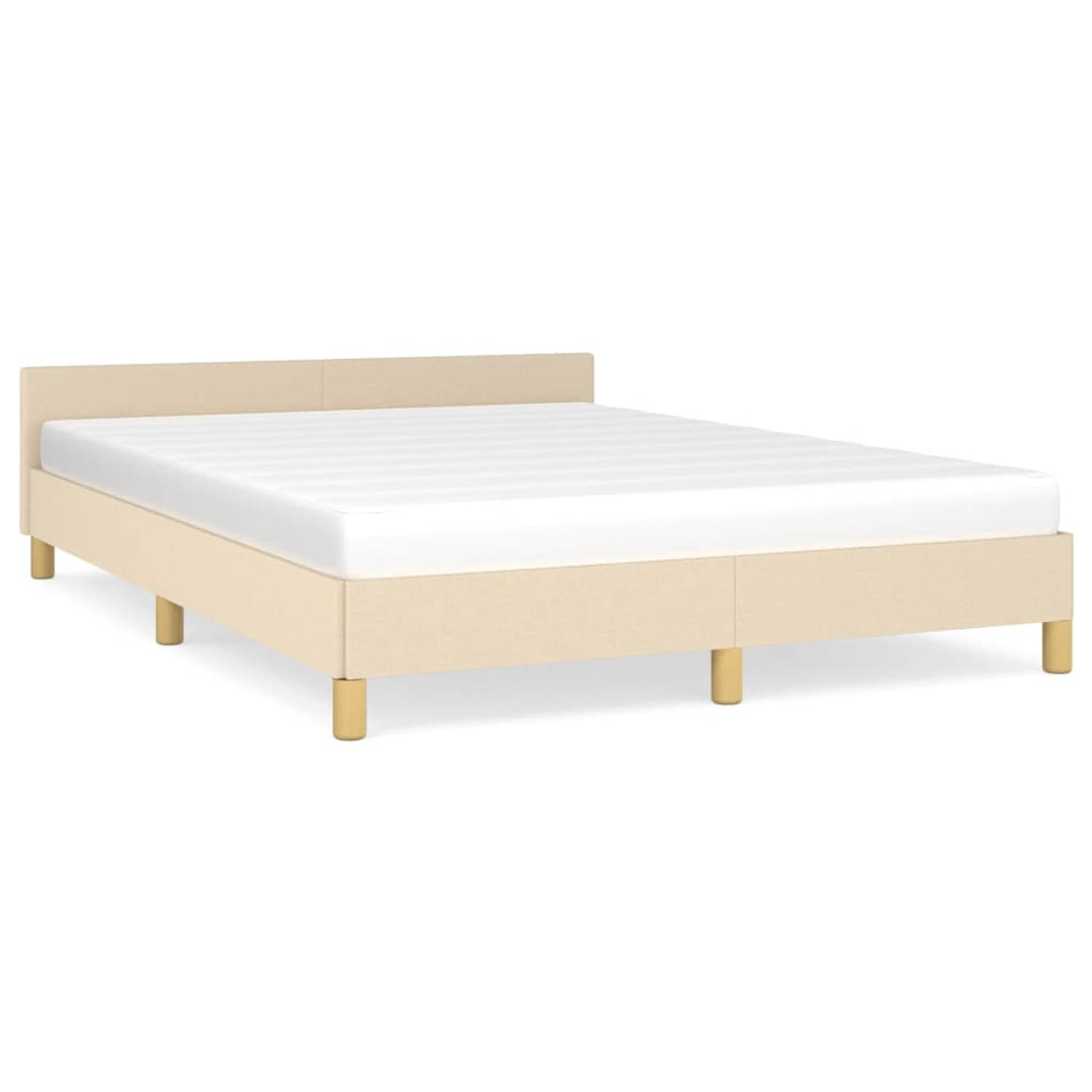 The Living Store Bedframe met hoofdeinde stof crèmekleurig 140x200 cm - Bedframe Met Hoofdeinde - Bedframes Met Hoofdeindes - Bed - Slaapmeubel - Ledikant - Bedbodem - Tweepersoons