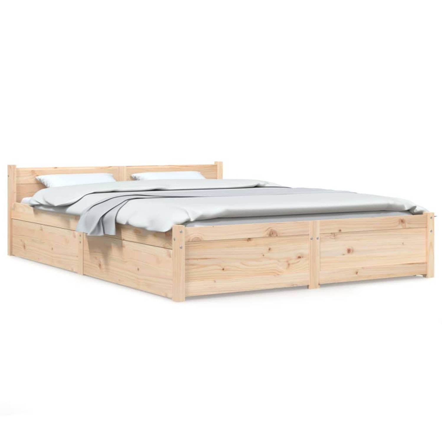 The Living Store Bed Grenenhout - Opbergfunctie - Massief hout - 140 x 190 cm