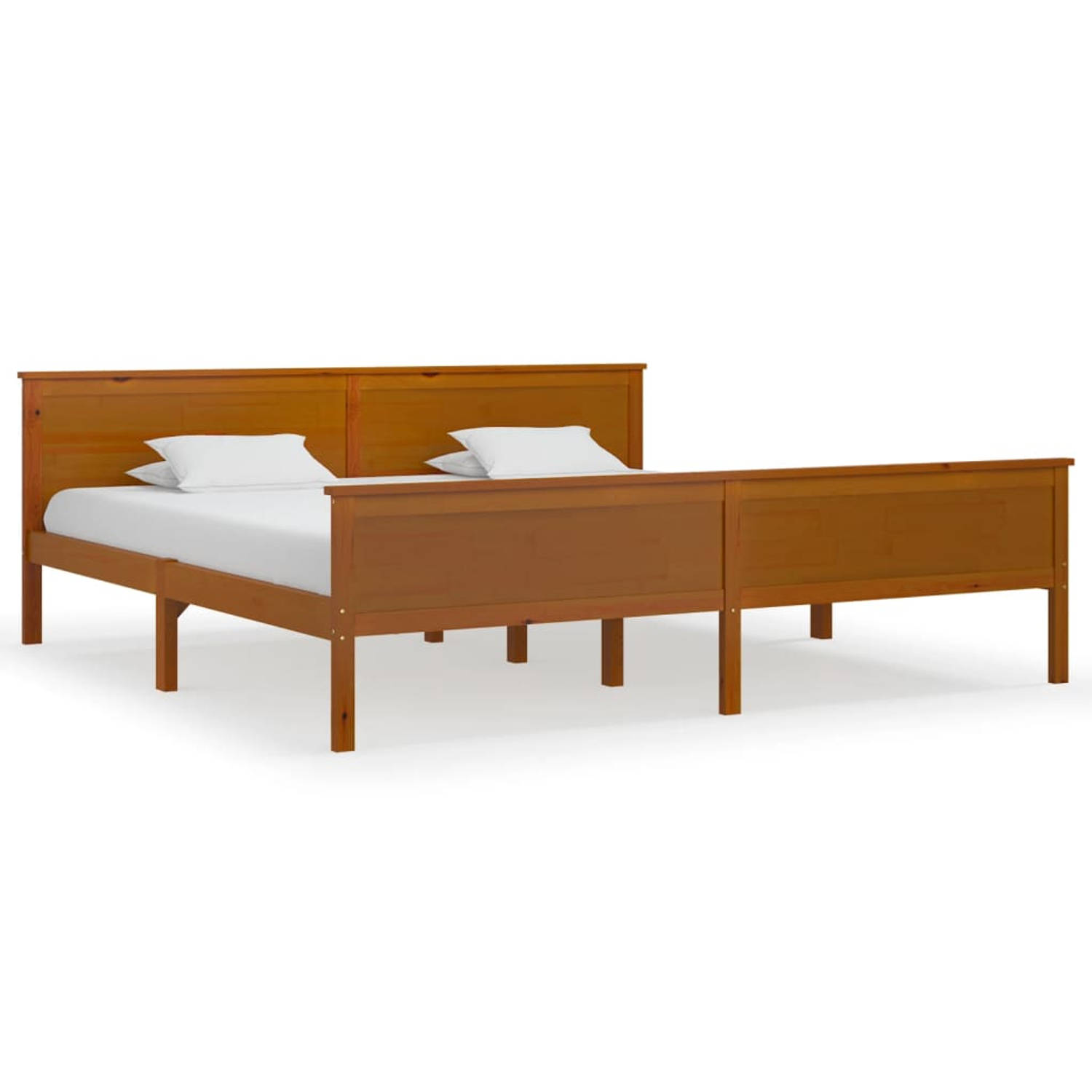 The Living Store Bedframe massief grenenhout honingbruin 200x200 cm - Bedframe - Bedframes - Houten Bedframe - Bed - Bedbodem - Slaapmeubel - Tweepersoonsbed - Houten Bedframes - B