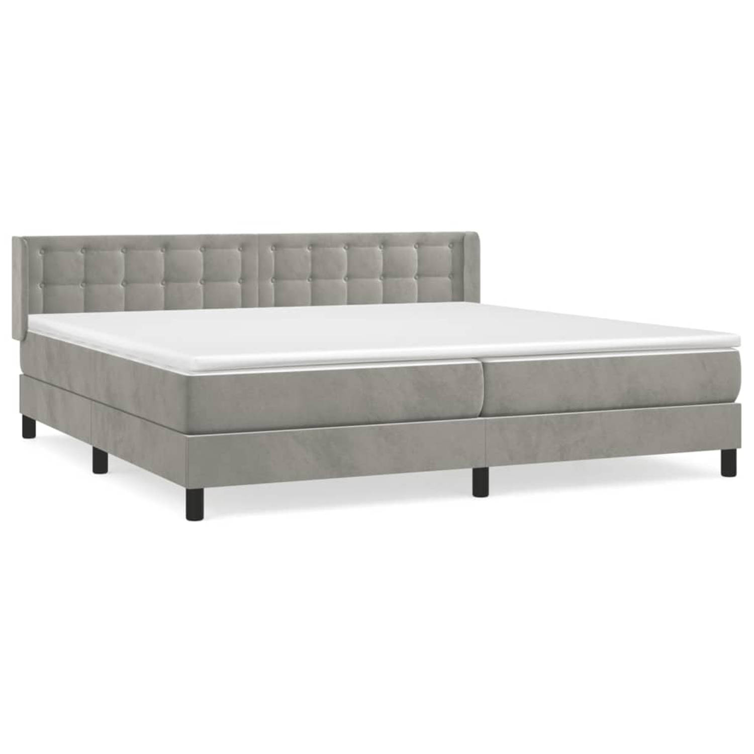 The Living Store Boxspring met matras fluweel lichtgrijs 200x200 cm - Bed