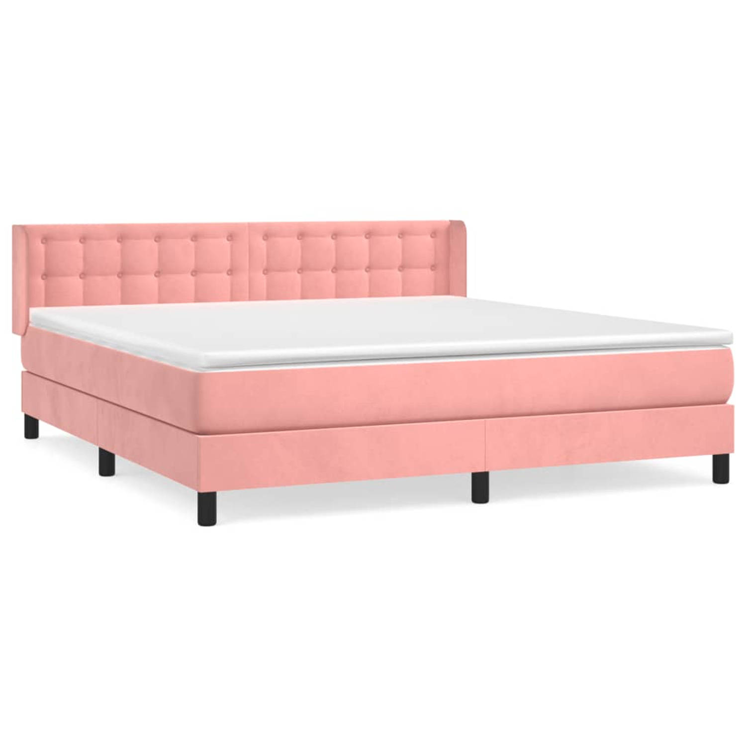 The Living Store Boxspringbed - pocketvering matras - middelharde ondersteuning - roze fluweel - verstelbaar hoofdbord - huidvriendelijk topmatras - 160x200cm