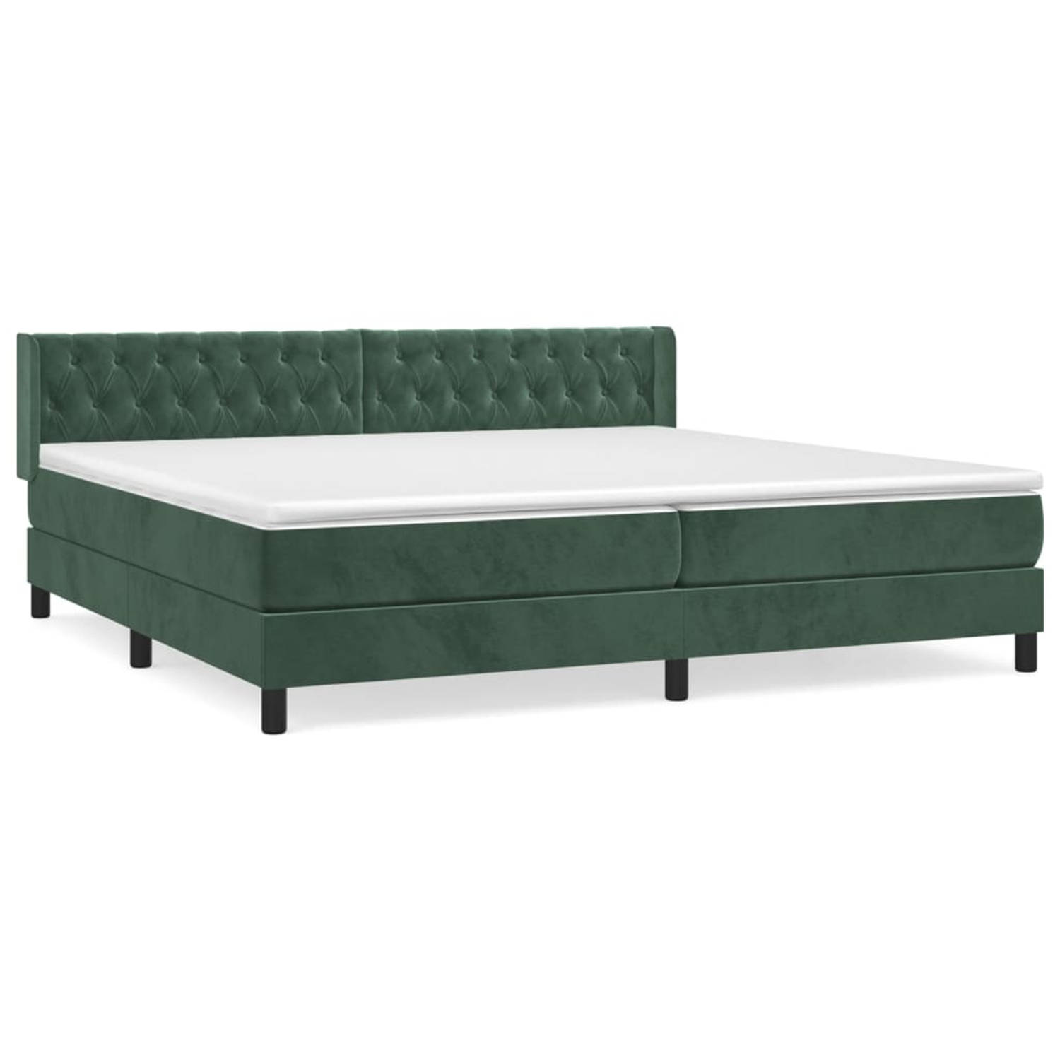 The Living Store Boxspringbed - Bed - 203x203x78/88 cm - Donkergroen Fluweel