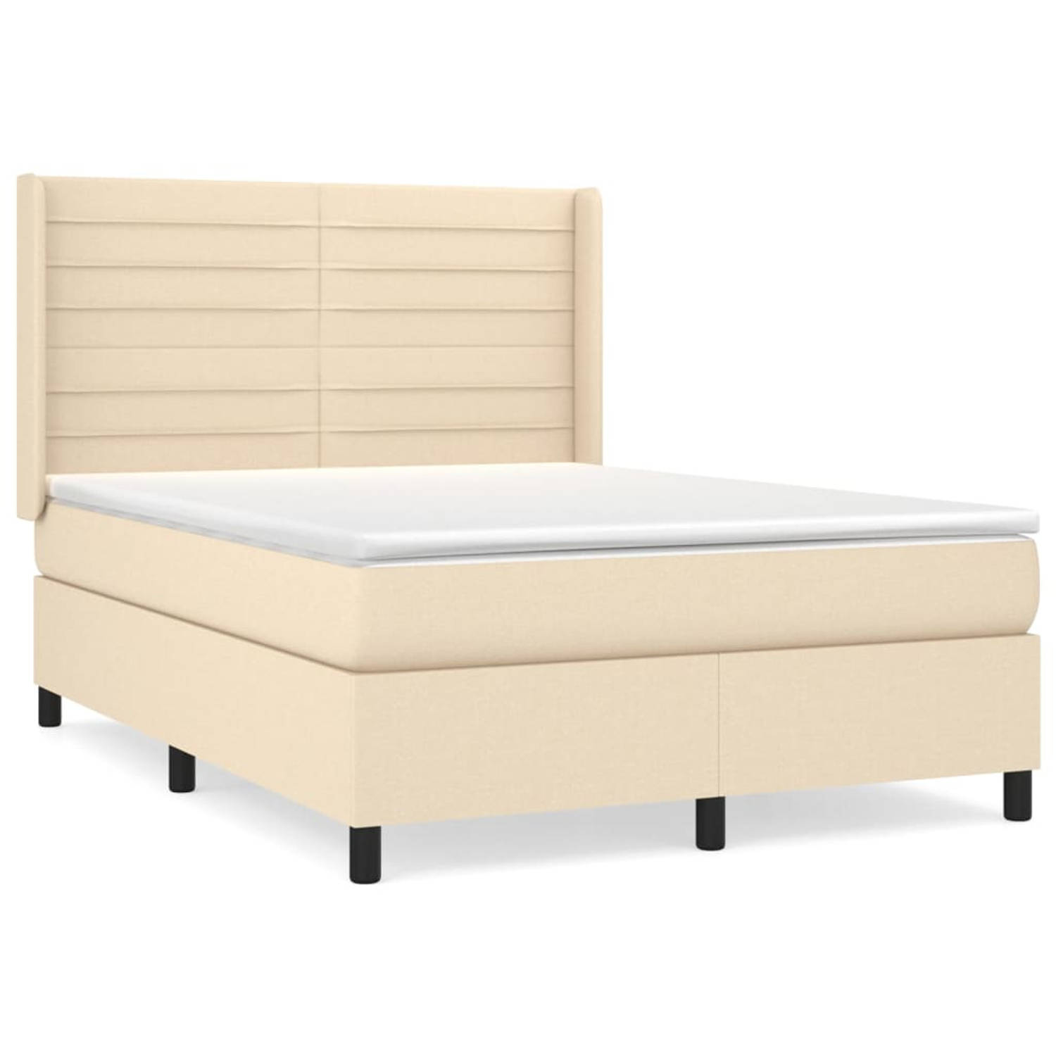 The Living Store Boxspringbed - Crème - Bed 203x147x118/128cm - Pocketvering Matras 140x200x20cm - Comfortabel en duurzaam