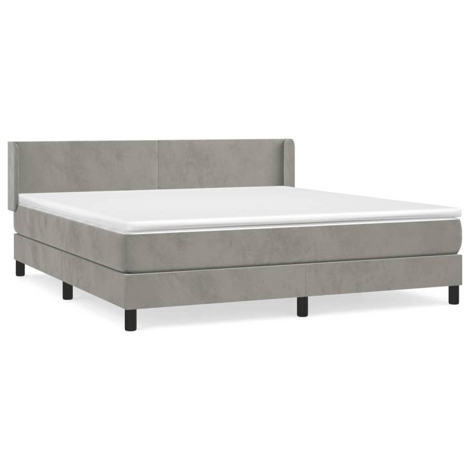 The Living Store Boxspring met matras fluweel lichtgrijs 160x200 cm - Bed