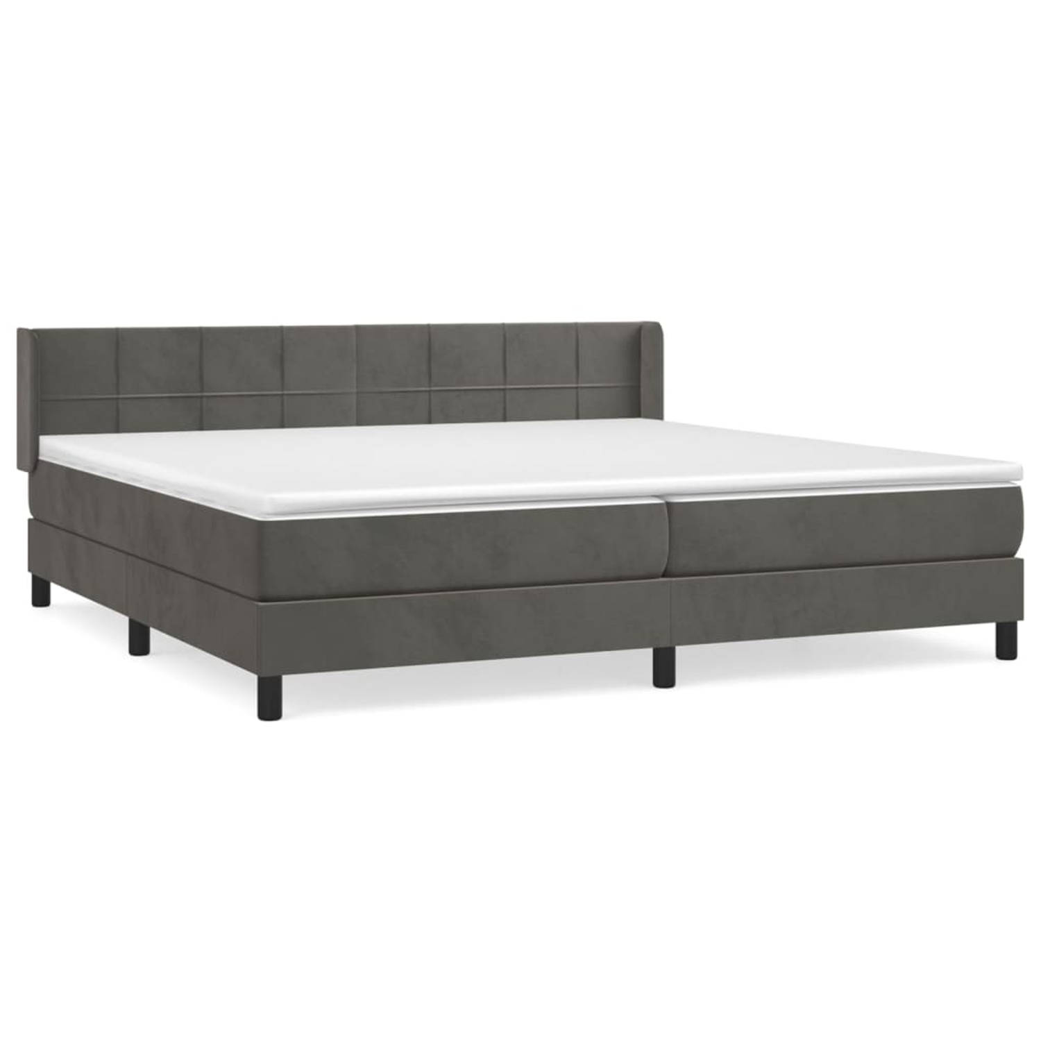 The Living Store Boxspringbed - The Living Store - Bed - 203 x 203 x 78/88 cm - Fluweel donkergrijs - Pocketvering - Middelhard - Topmatras inclusief - 100 x 200 x 20 cm - Wit en d