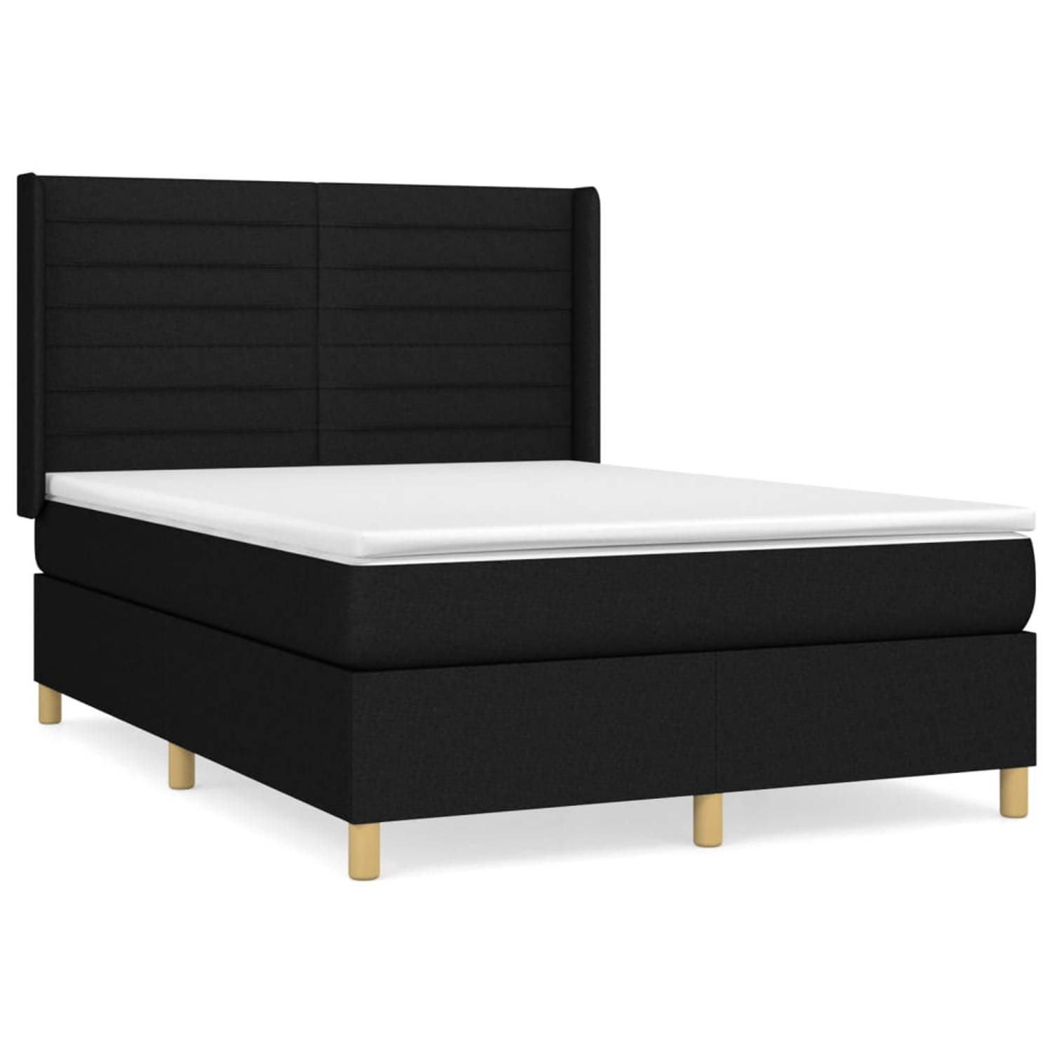 The Living Store Boxspring met matras stof zwart 140x200 cm - Bed