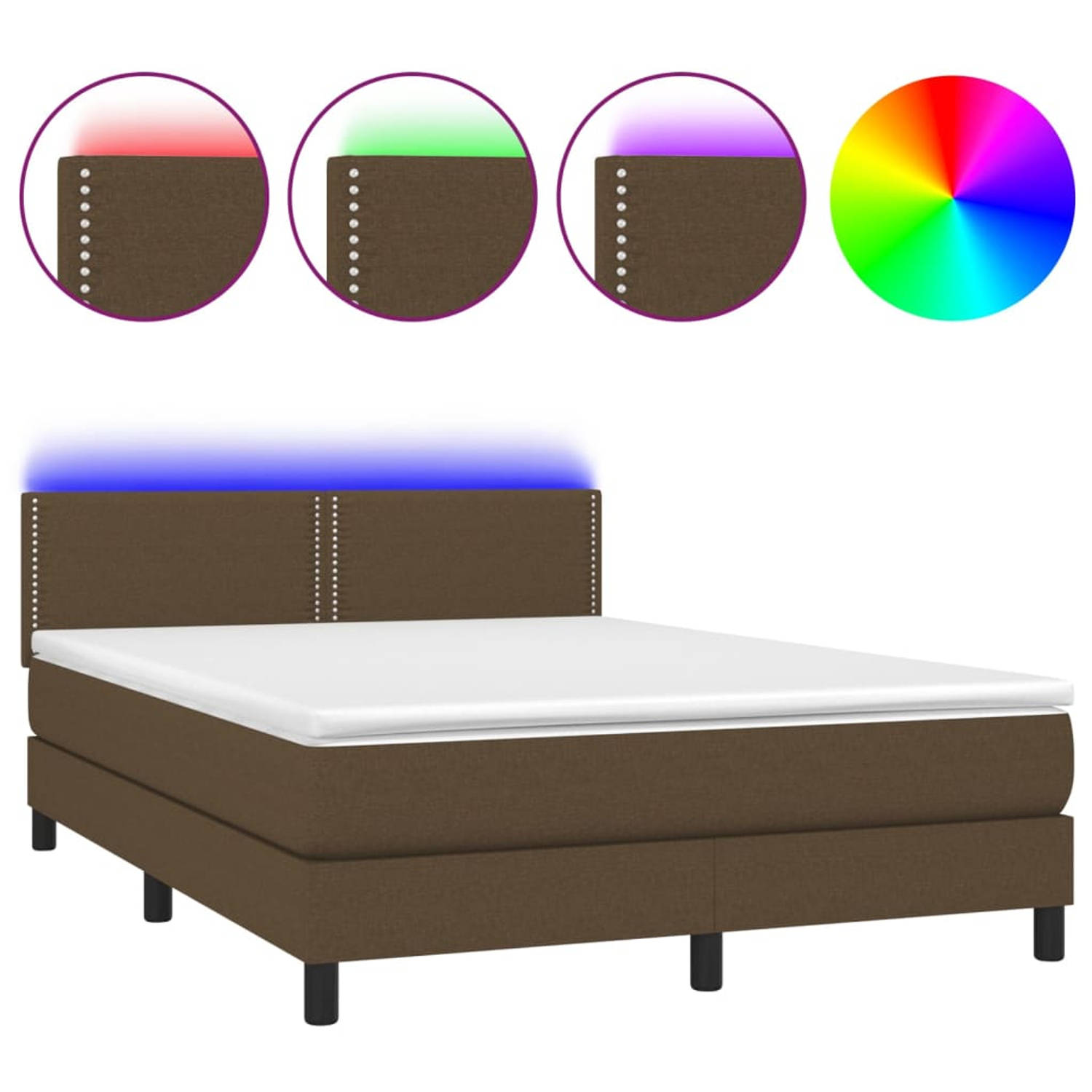 The Living Store Boxspring Bed - Donkerbruin - 203 x 144 x 78/88 cm - Incl - Matras en LED