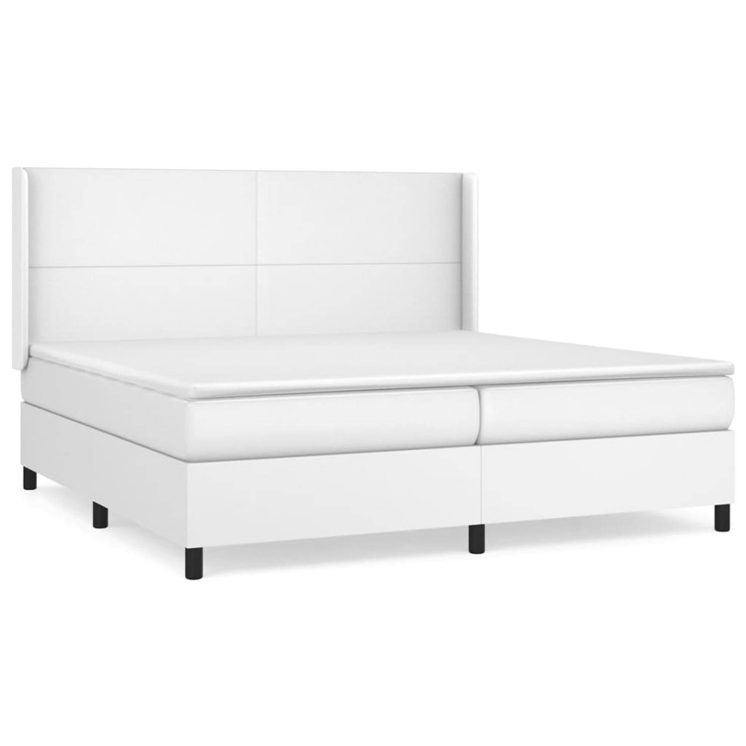 The Living Store Boxspringbed - Kunstleer - Pocketvering - Middelhard - Hoofdbord Verstelbaar - Inclusief Matras en Topmatras - Afmetingen- 203 x 203 x 118/128 cm - Wit