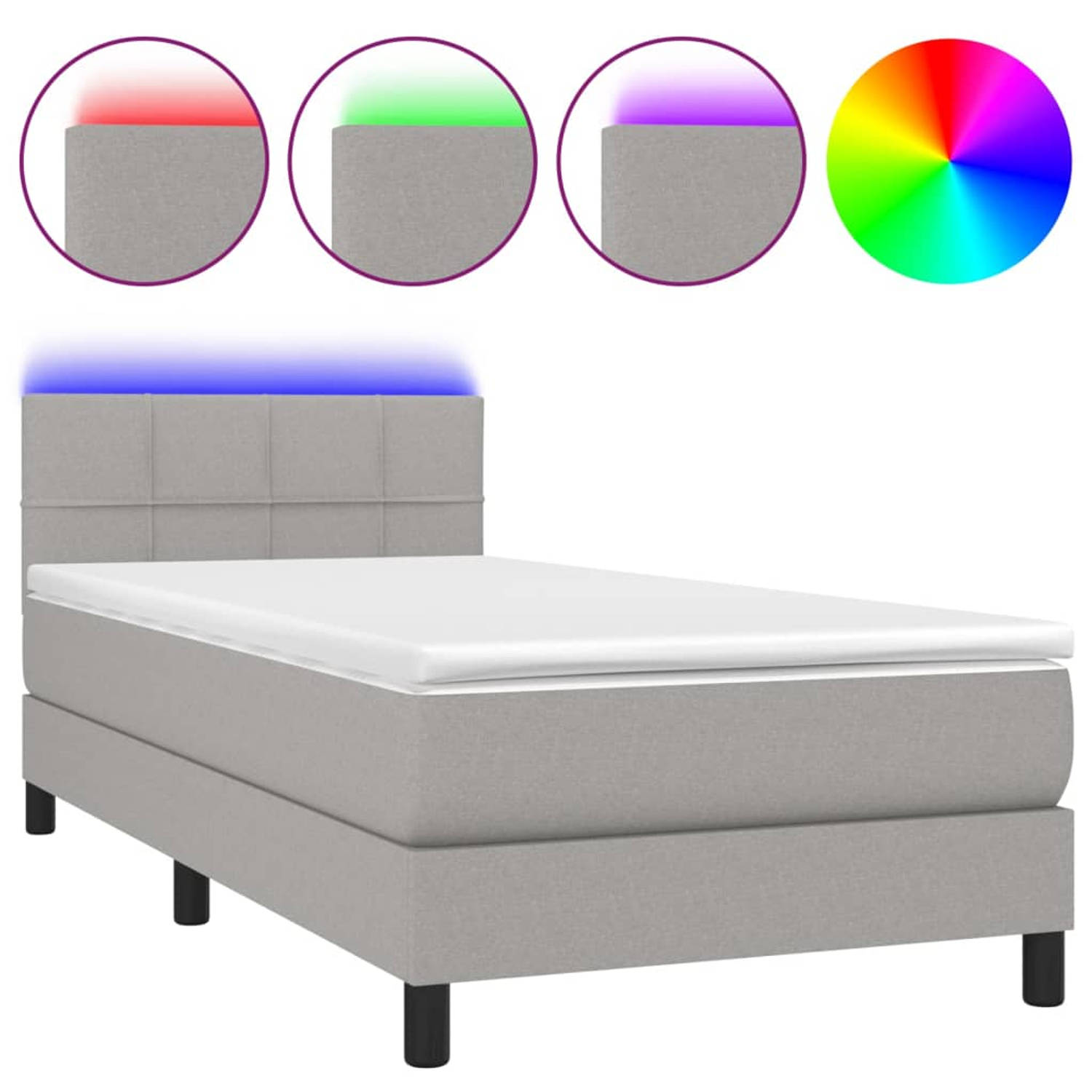 The Living Store Boxspring met matras en LED stof lichtgrijs 100x200 cm - Boxspring - Boxsprings - Bed - Slaapmeubel - Boxspringbed - Boxspring Bed - Tweepersoonsbed - Bed Met Matr
