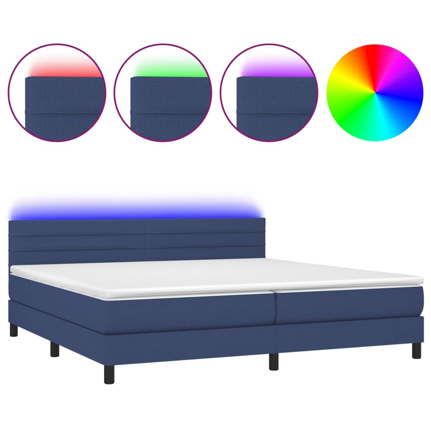 The Living Store Boxspring LED - Blauw - 203 x 200 cm - Met verstelbaar hoofdbord en kleurrijke LED-verlichting