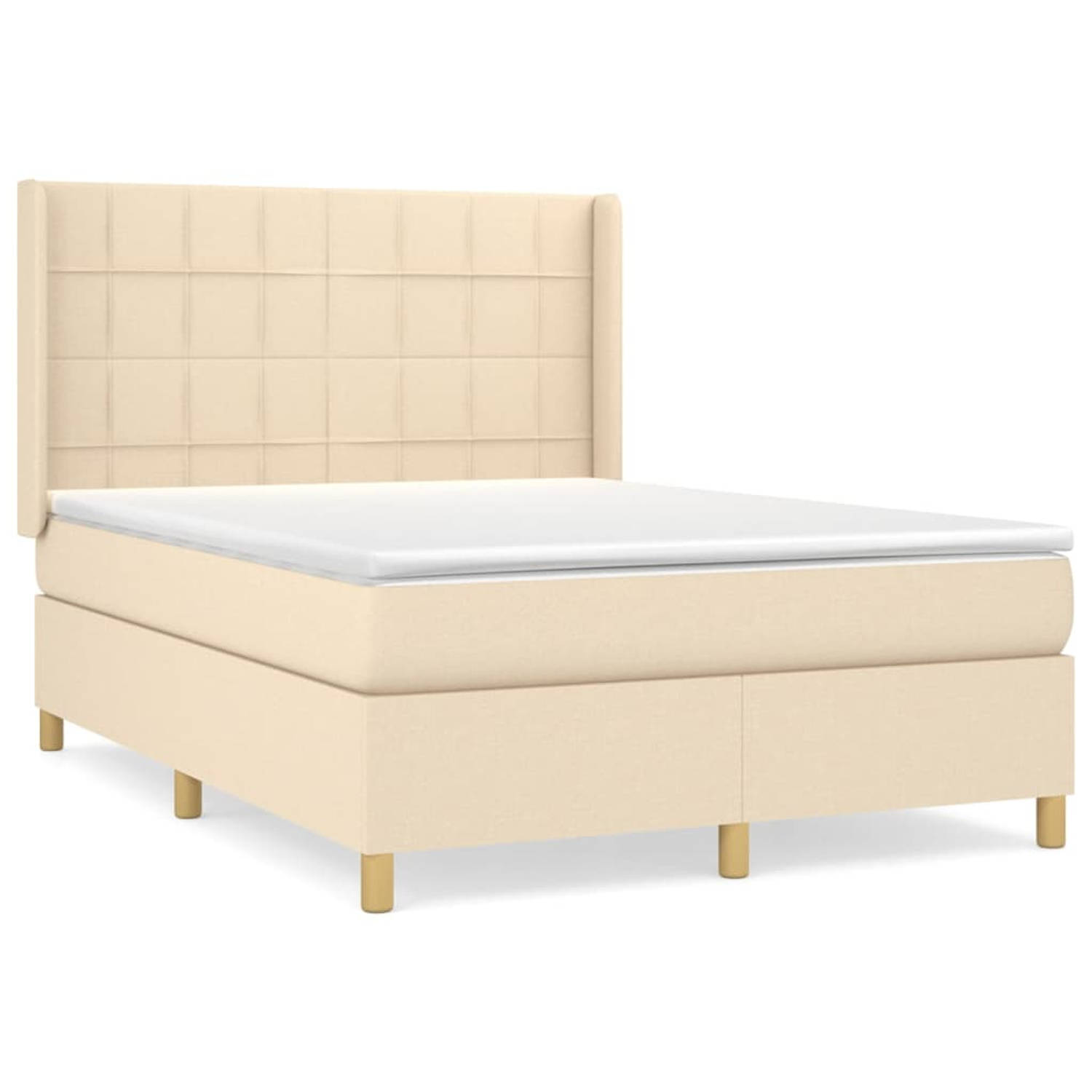 The Living Store Boxspringbed - Pocketvering - Middelhard - 140x200 cm - Crème