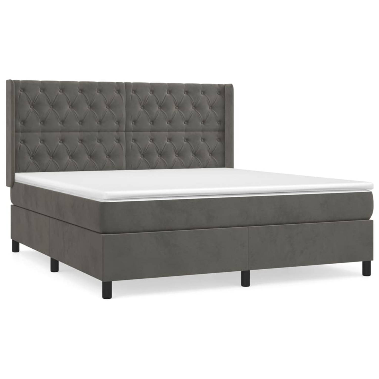 The Living Store Boxspring met matras fluweel donkergrijs 160x200 cm - Bed