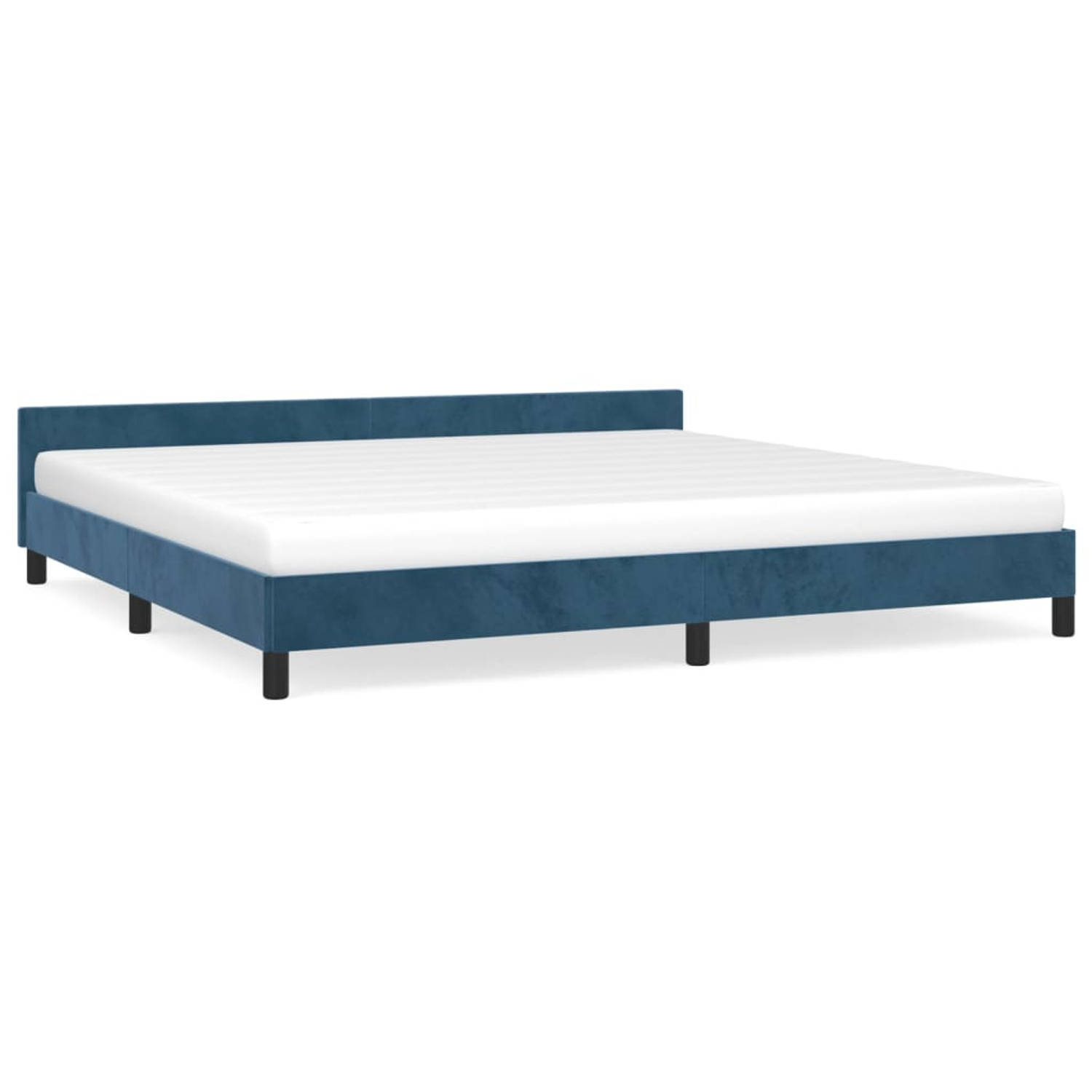 The Living Store Bedframe met hoofdeinde fluweel donkerblauw 200x200 cm - Bed