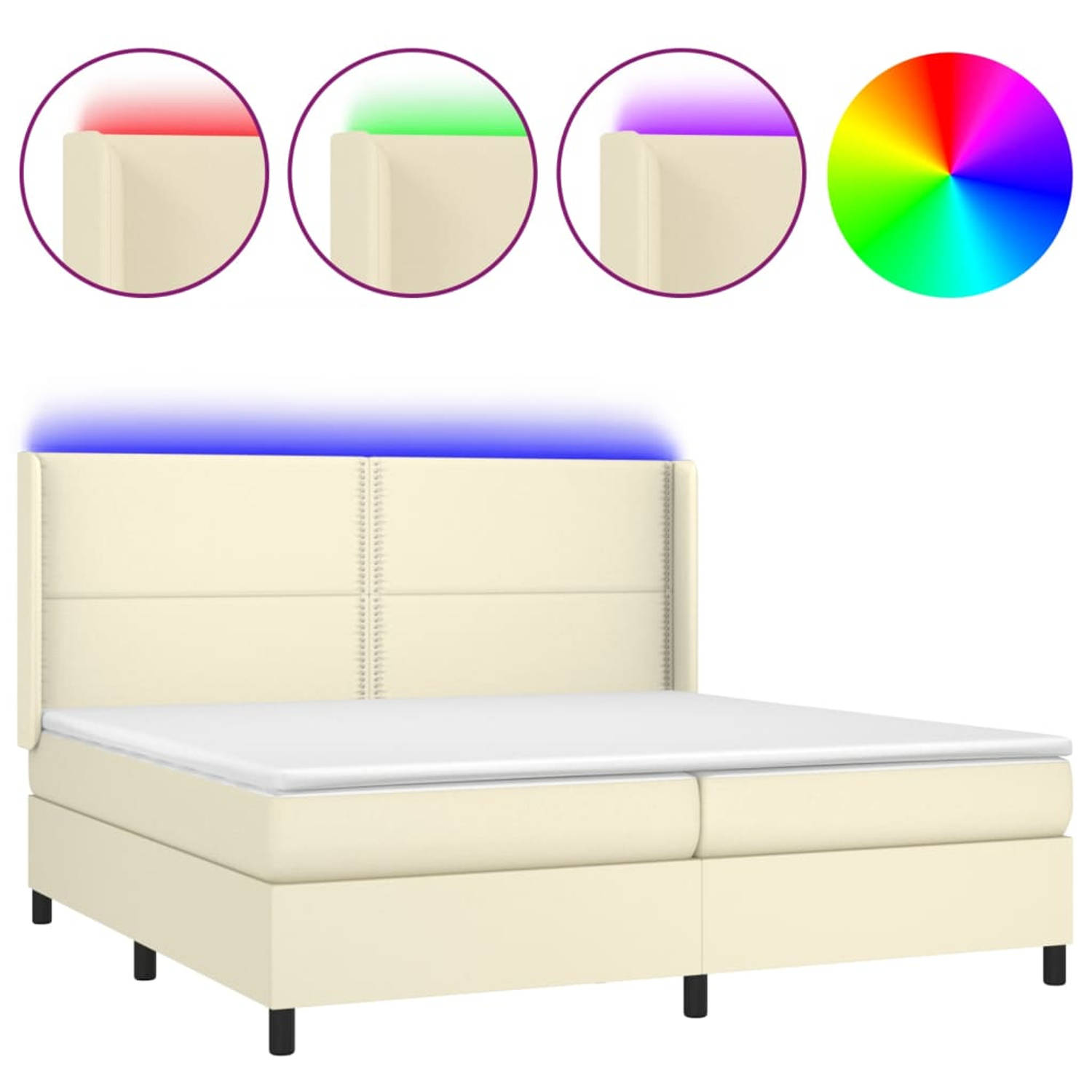 The Living Store Boxspring met matras en LED kunstleer crèmekleurig 200x200 cm - Boxspring - Boxsprings - Bed - Slaapmeubel - Boxspringbed - Boxspring Bed - Tweepersoonsbed - Bed M