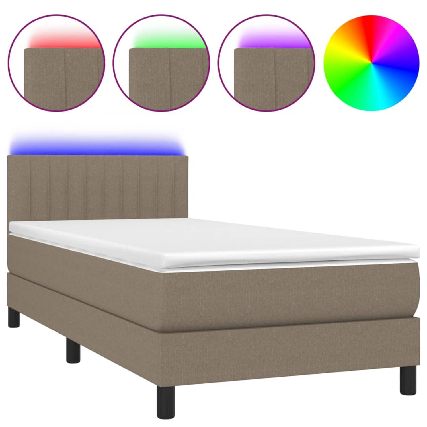 The Living Store Bed - LED - 203 x 100 x 78/88 cm - taupe stof - pocketvering matras - huidvriendelijk topmatras