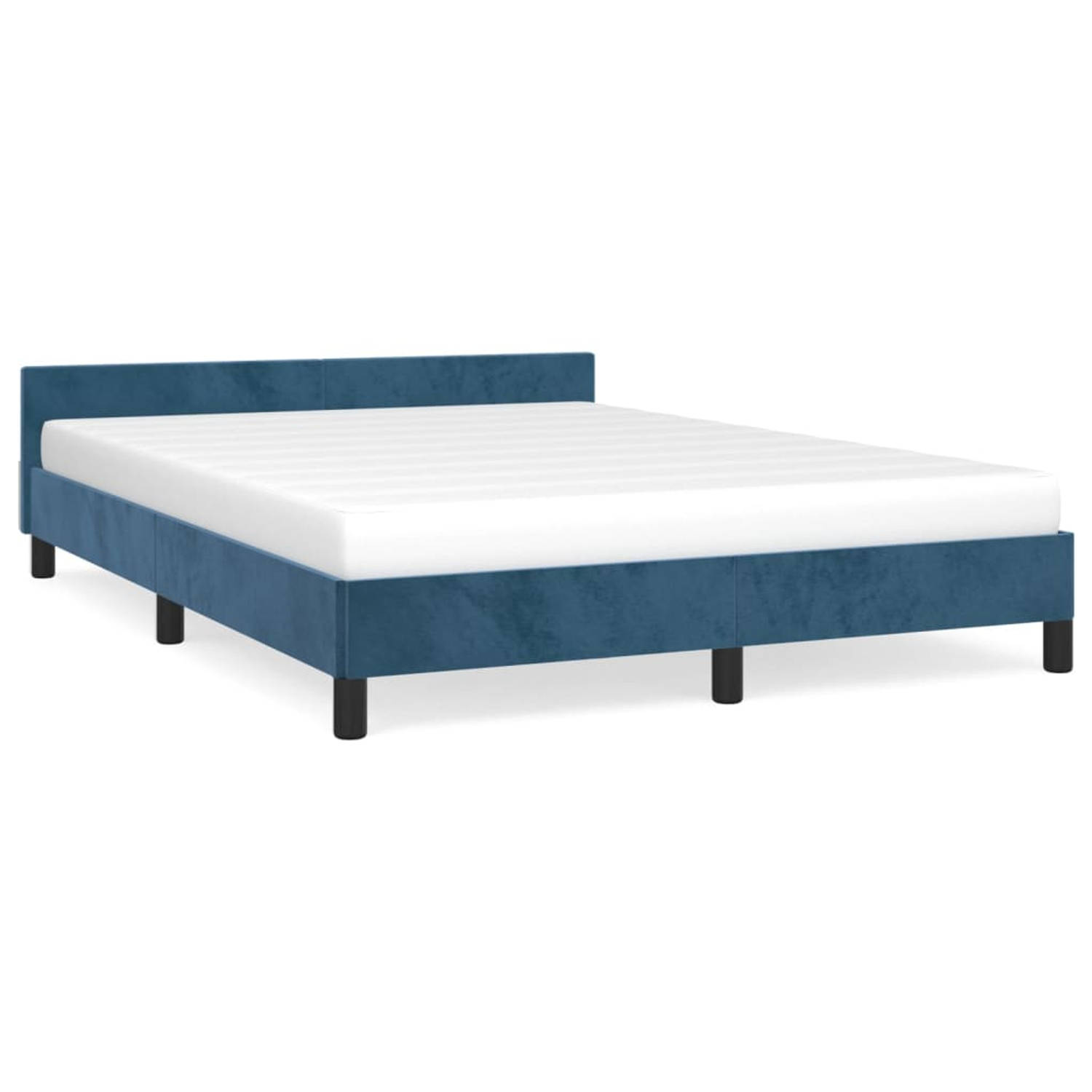 The Living Store Bedframe met hoofdeinde fluweel donkerblauw 140x200 cm - Bed