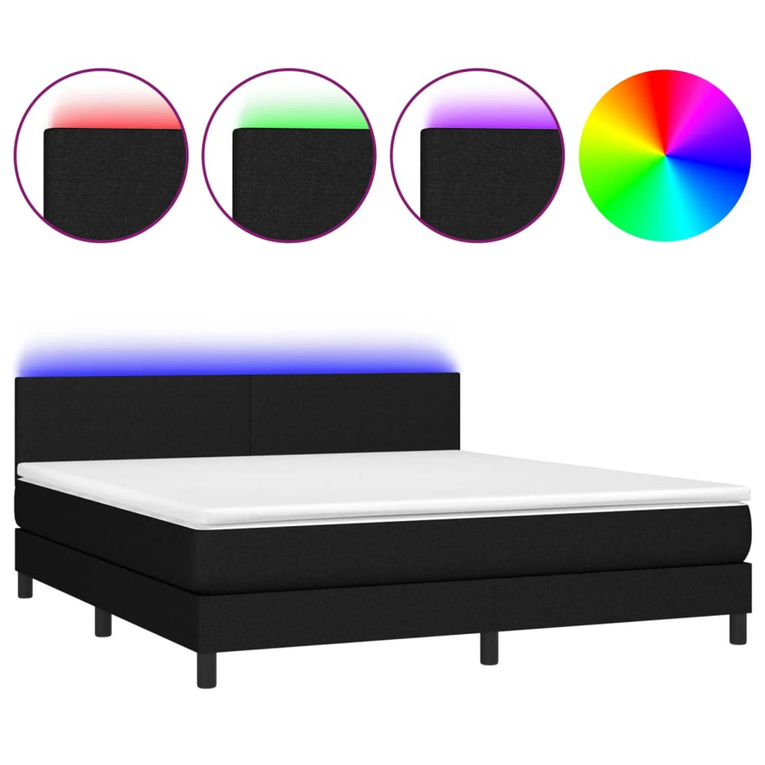 The Living Store Boxspring met matras en LED stof zwart 160x200 cm - Boxspring - Boxsprings - Bed - Slaapmeubel - Boxspringbed - Boxspring Bed - Tweepersoonsbed - Bed Met Matras -