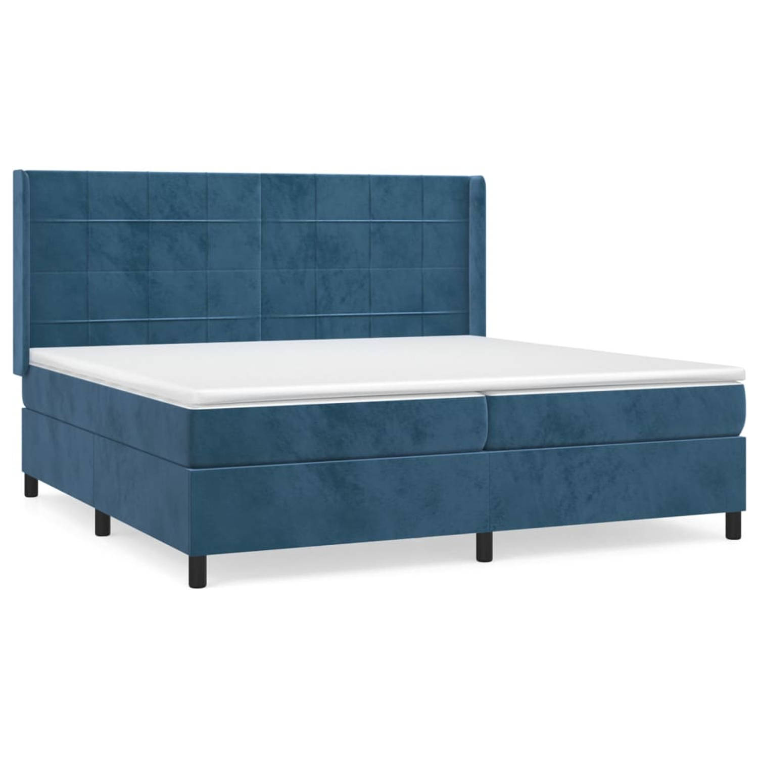 The Living Store Bed Donkerblauw Fluweel - 203 x 203 x 118/128 cm - Pocketvering Matras - Middelharde Ondersteuning - Huidvriendelijk Topmatras