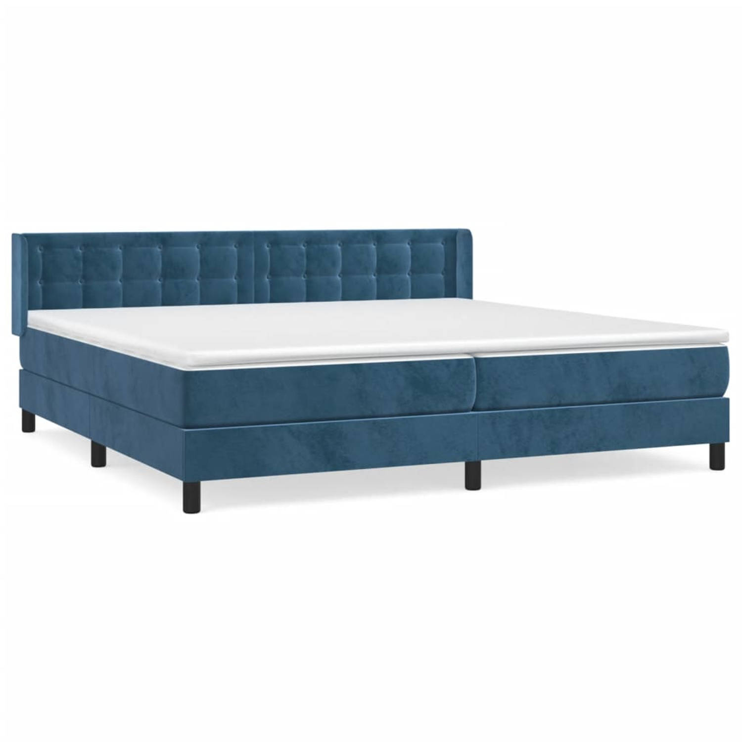 The Living Store Boxspring met matras fluweel donkerblauw 200x200 cm - Bed