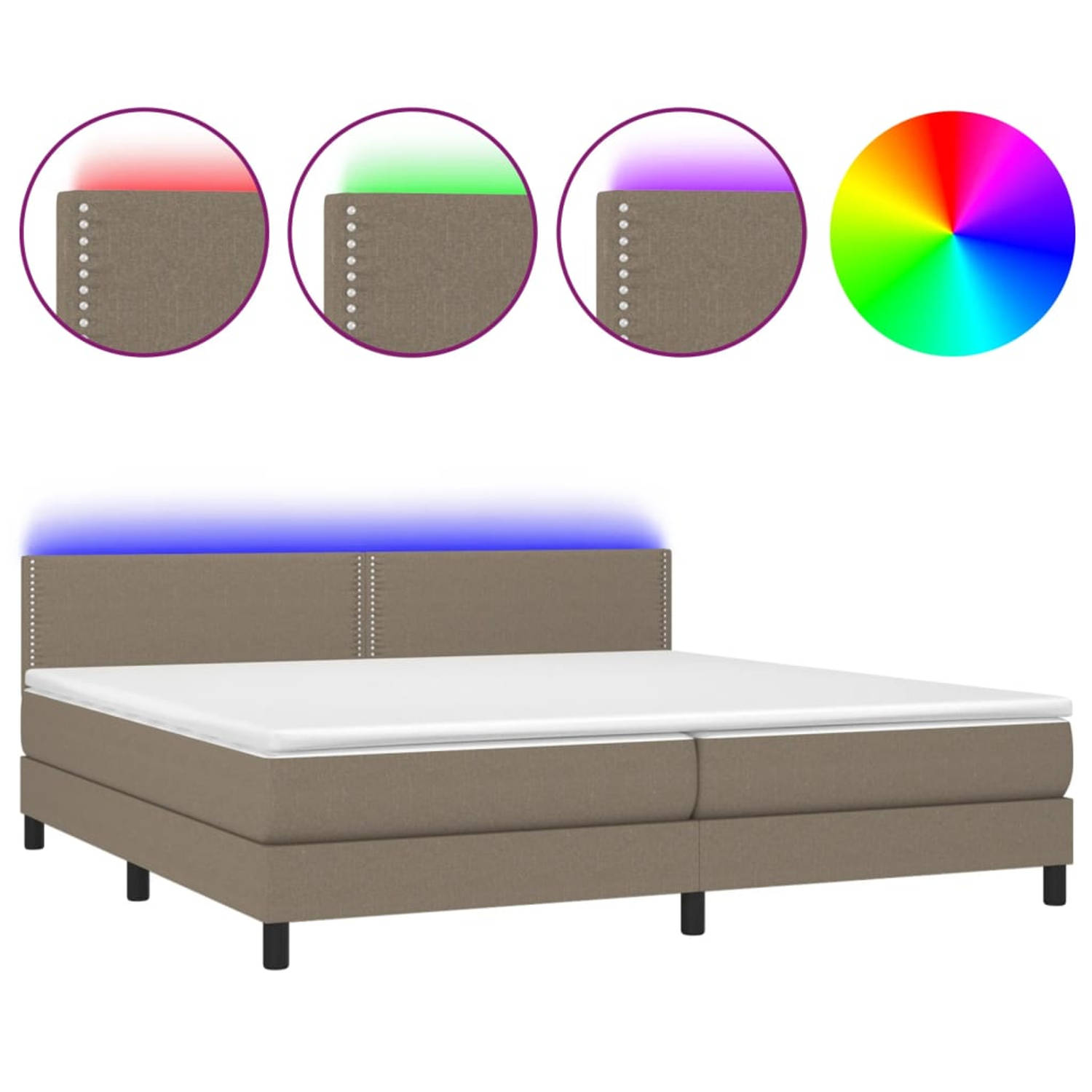The Living Store Boxspring - s - Bed met Matras en LED - 203 x 200 x 78/88cm - Duurzaam Materiaal - Hoogte Verstelbaar