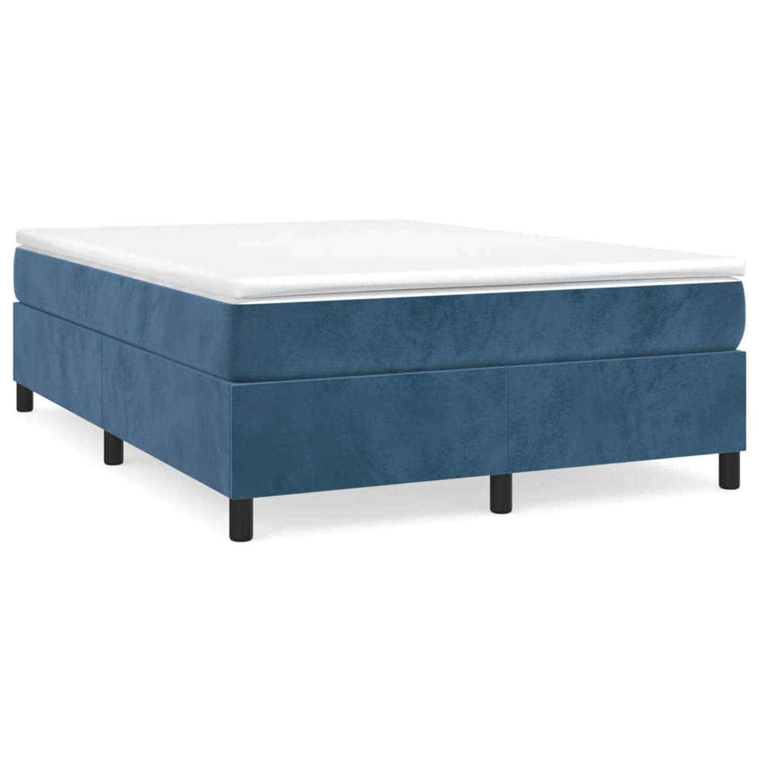 The Living Store Boxspringframe - donkerblauw fluweel - ondersteunende poten - multiplex lattenbodem - 203 x 140 x 35 cm