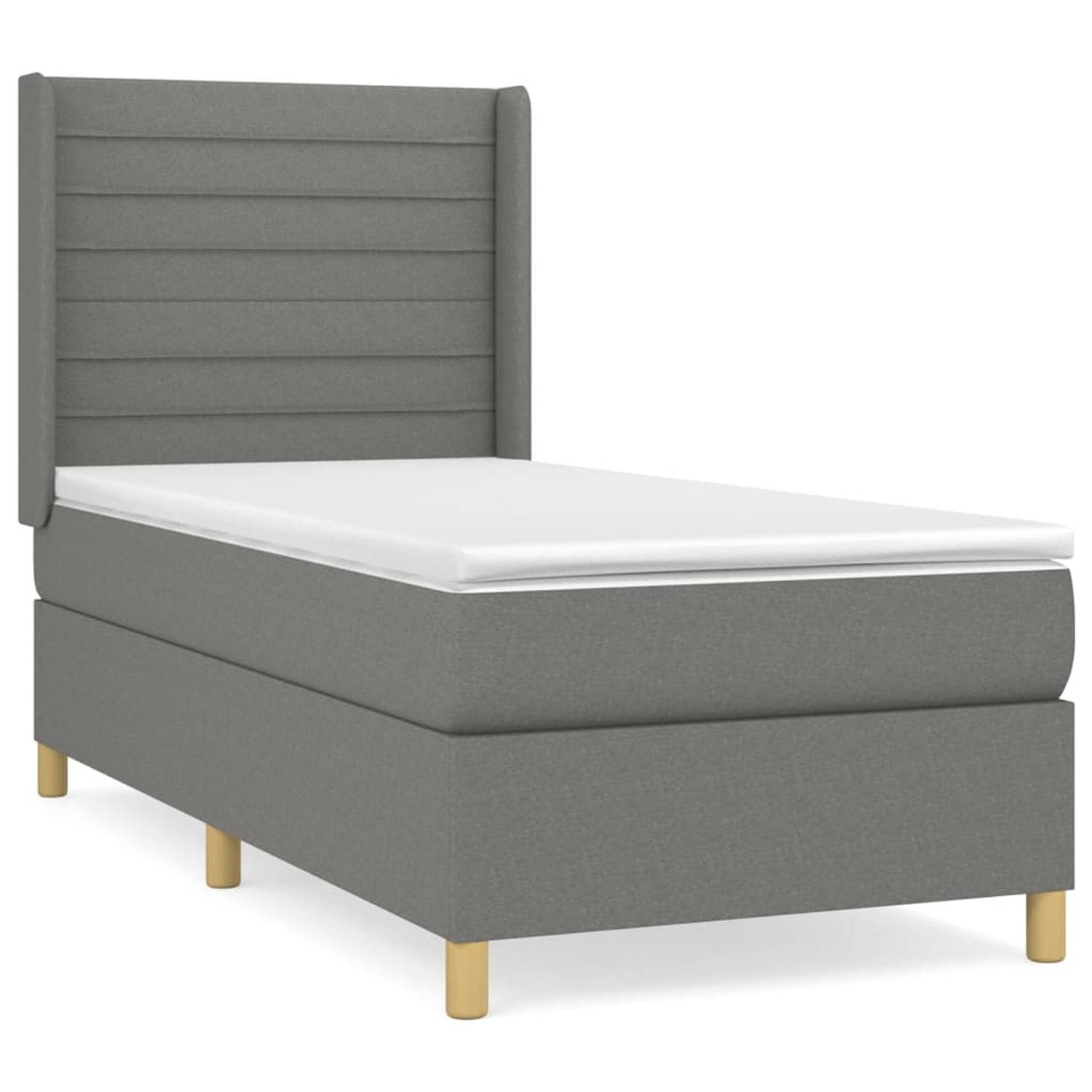 The Living Store Boxspringbed - Donkergrijs - 203 x 103 x 118/128 cm - Duurzaam en comfortabel - Met verstelbaar hoofdbord - Pocketvering matras - Middelharde ondersteuning - Huidv