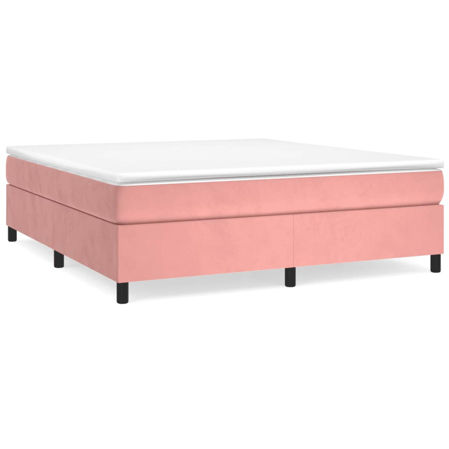 The Living Store Boxspringframe fluweel roze 200x200 cm - Bed