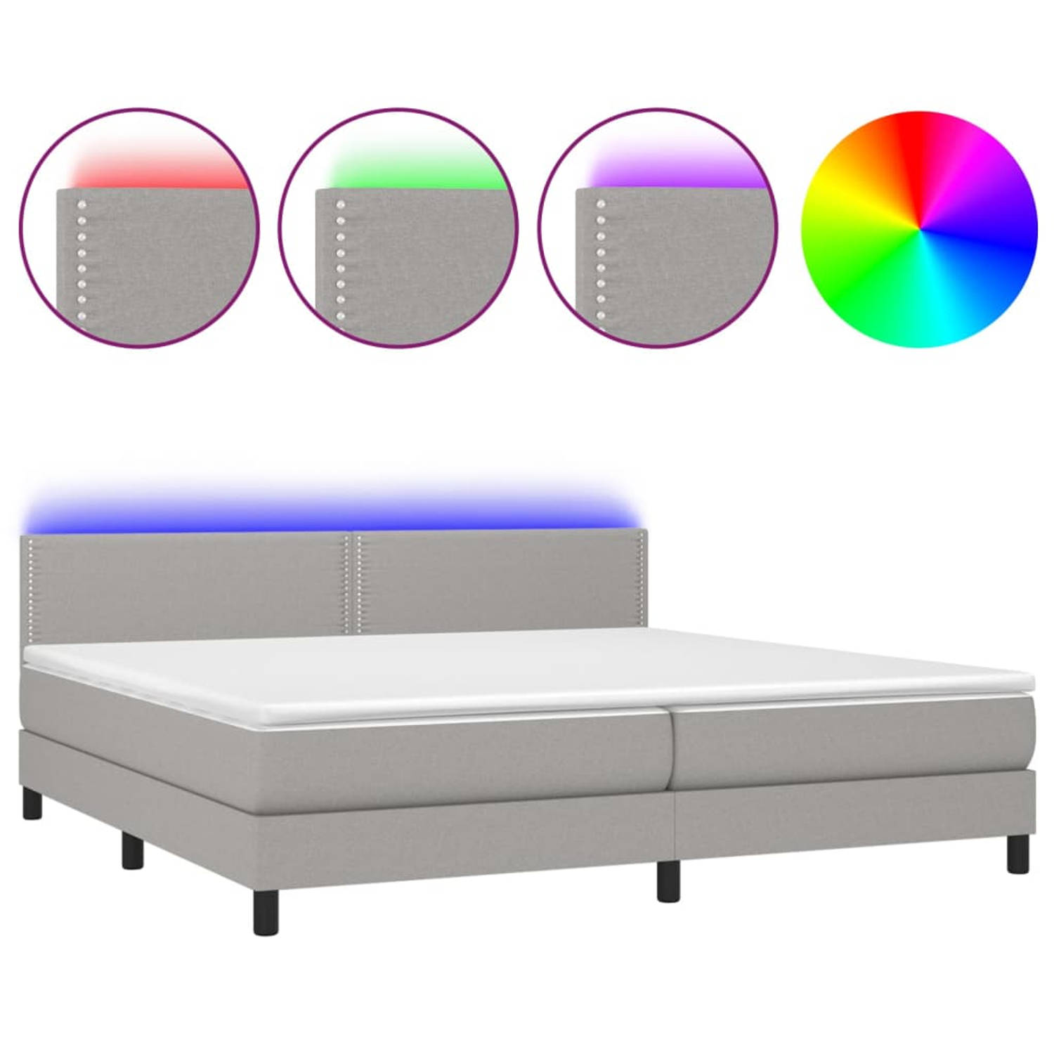 The Living Store Boxspring met matras en LED stof lichtgrijs 200x200 cm - Boxspring - Boxsprings - Bed - Slaapmeubel - Boxspringbed - Boxspring Bed - Tweepersoonsbed - Bed Met Matr