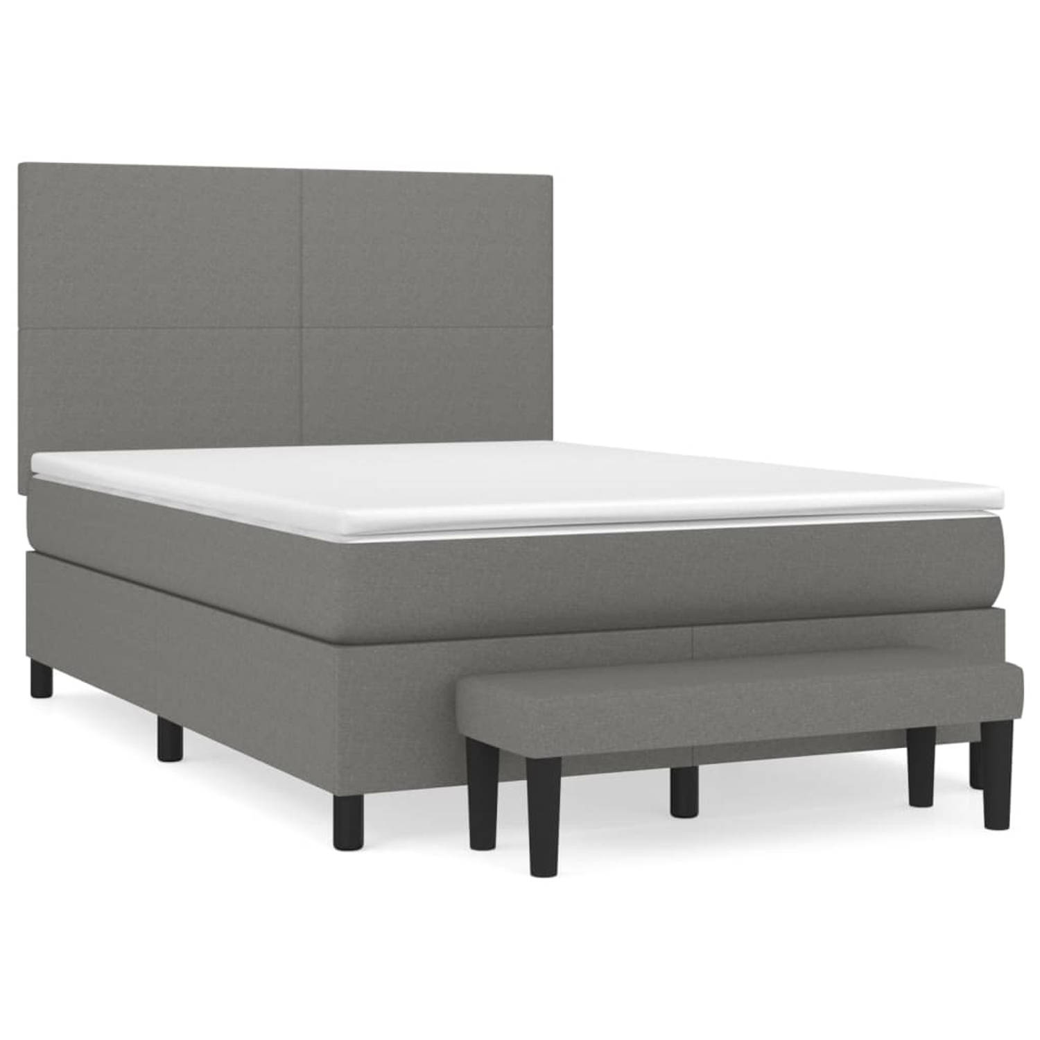 The Living Store Boxspringbed - Donkergrijs - 193x144x118/128 cm - Pocketvering matras - Middelharde ondersteuning - Huidvriendelijk topmatras - Multifunctioneel bankje