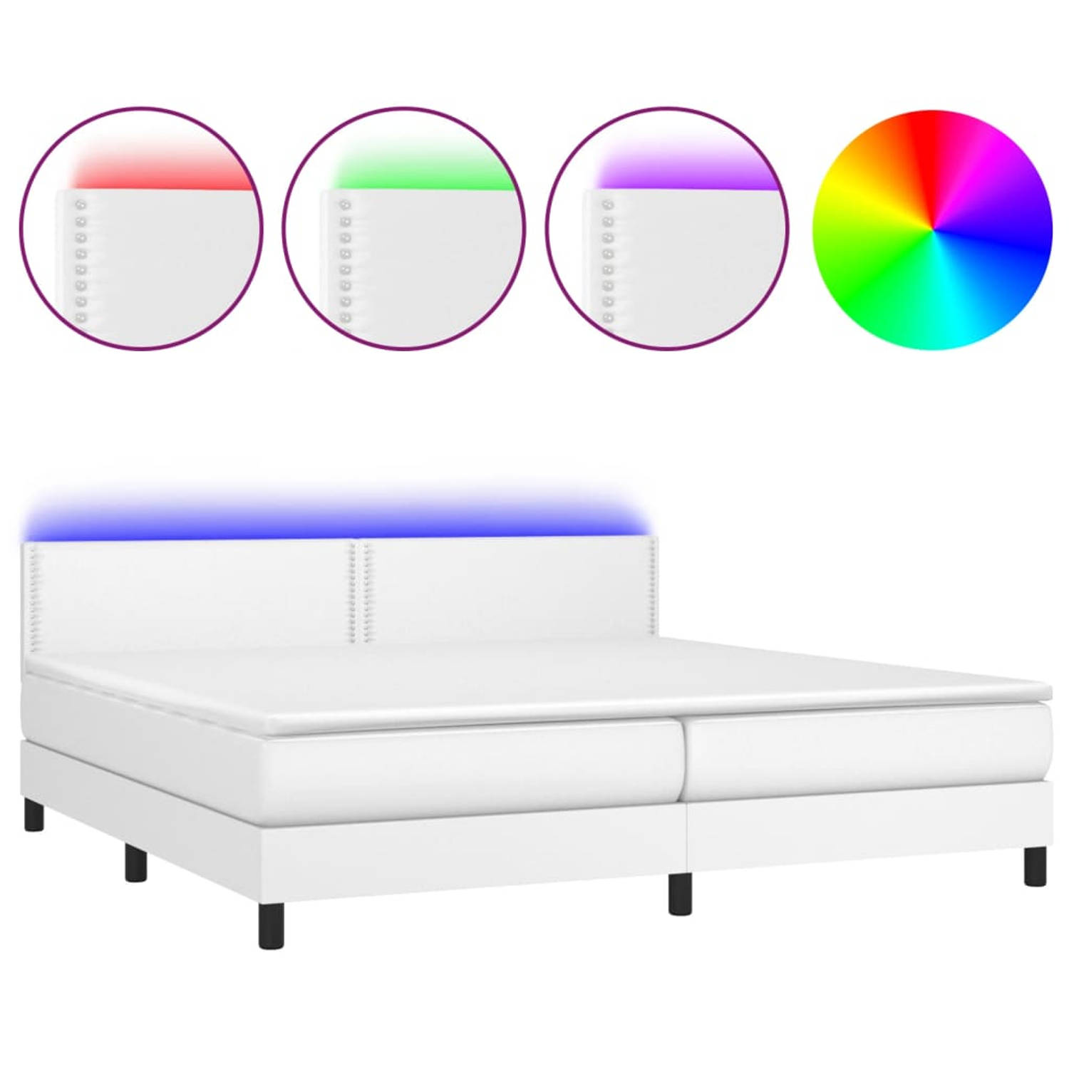 The Living Store Boxspring met matras en LED kunstleer wit 200x200 cm - Boxspring - Boxsprings - Bed - Slaapmeubel - Boxspringbed - Boxspring Bed - Tweepersoonsbed - Bed Met Matras