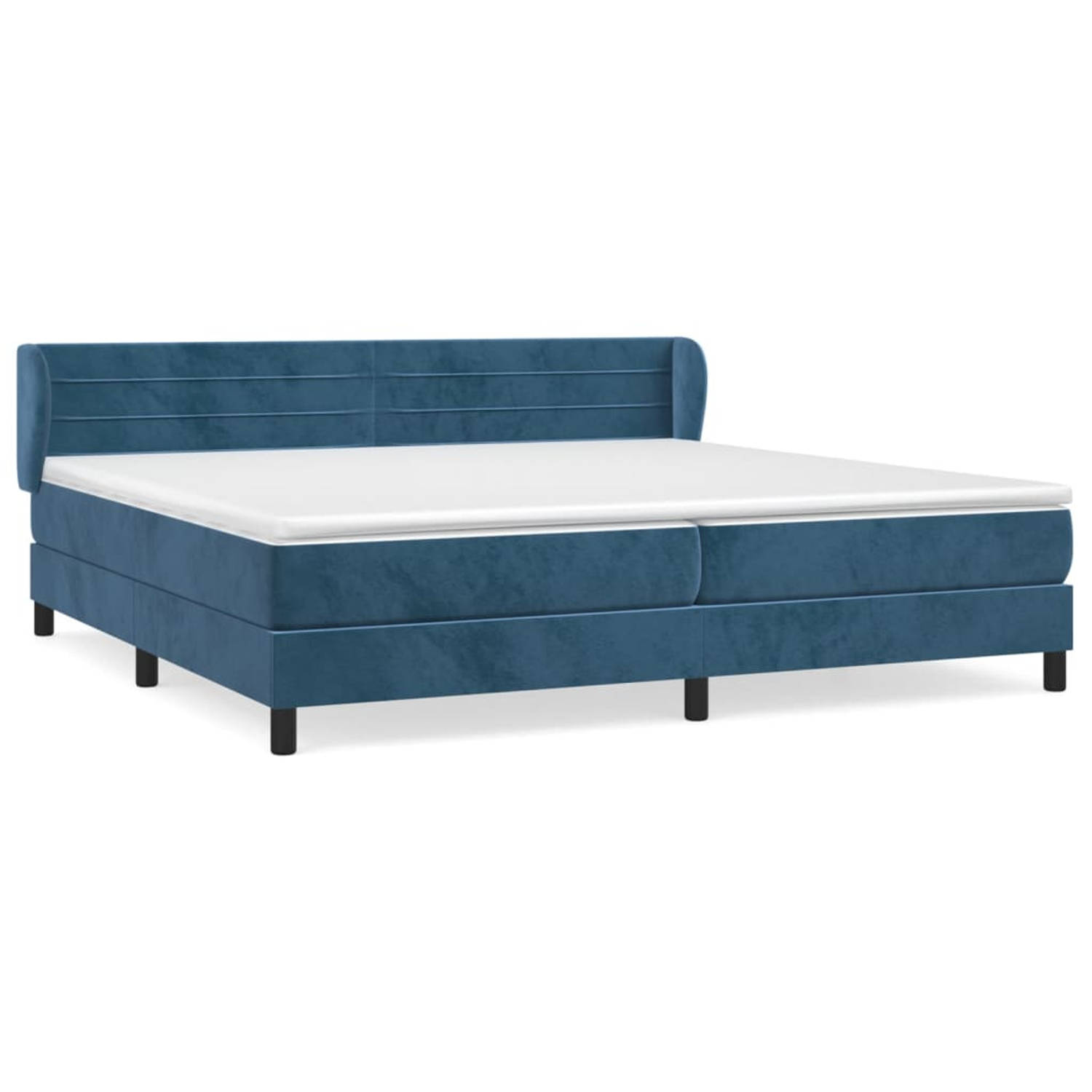 The Living Store Boxspringbed Fluweel - Bedframe 203x203x78/88cm - Pocketvering Matras 100x200x20cm - Topmatras 200x200x5cm- donkerblauw