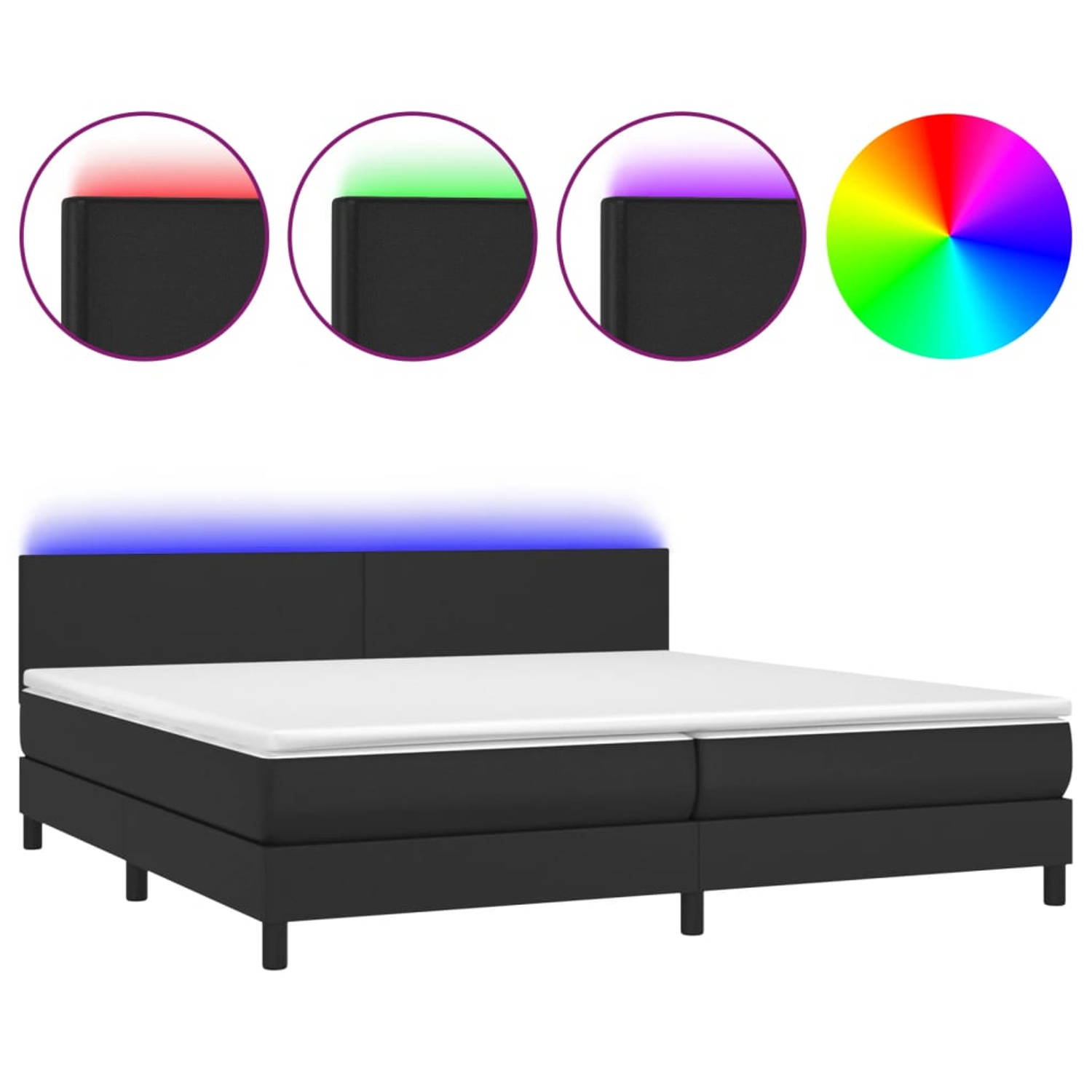 The Living Store Boxspring met matras en LED kunstleer zwart 200x200 cm - Boxspring - Boxsprings - Bed - Slaapmeubel - Boxspringbed - Boxspring Bed - Tweepersoonsbed - Bed Met Matr