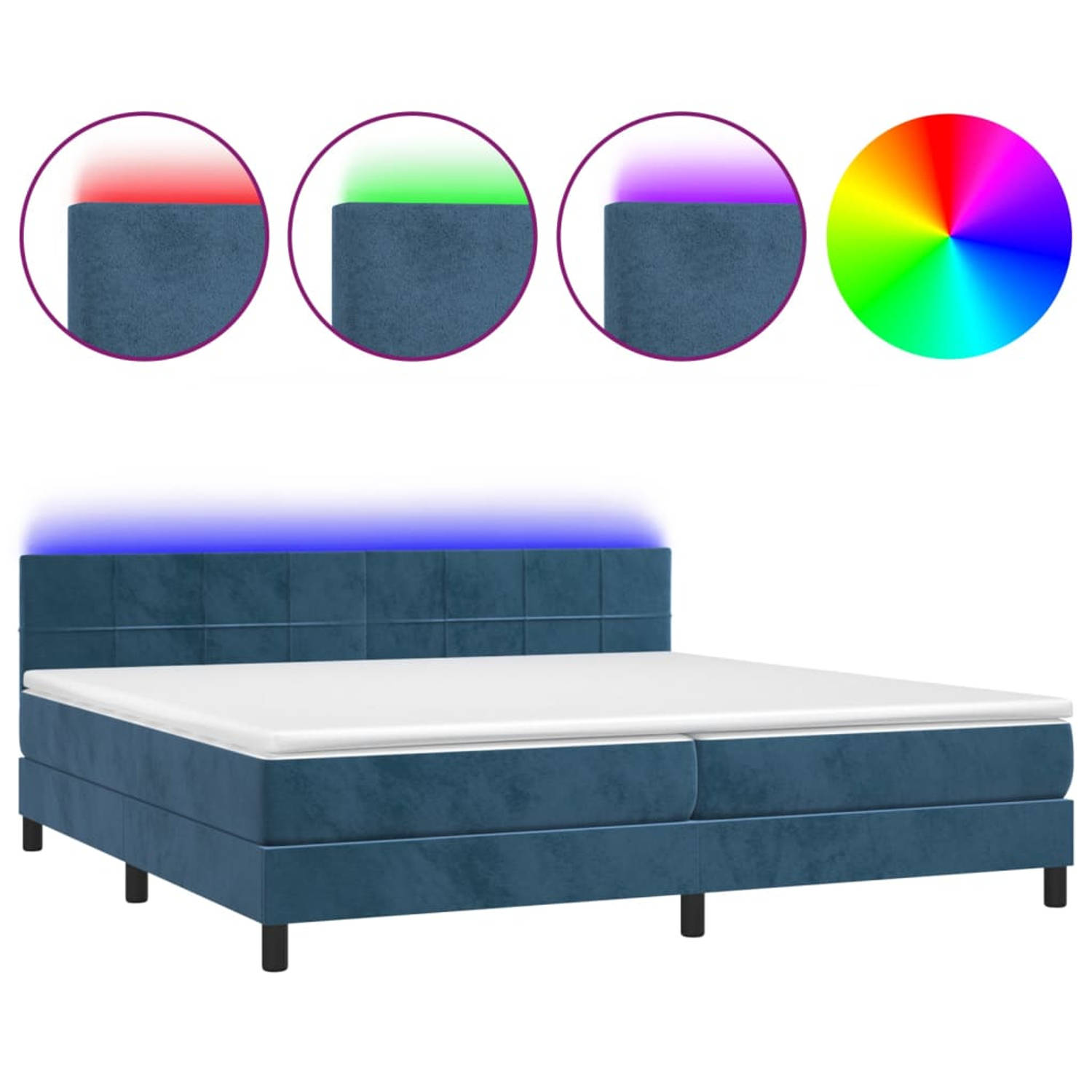 The Living Store Boxspring met matras en LED fluweel donkerblauw 200x200 cm - Bed