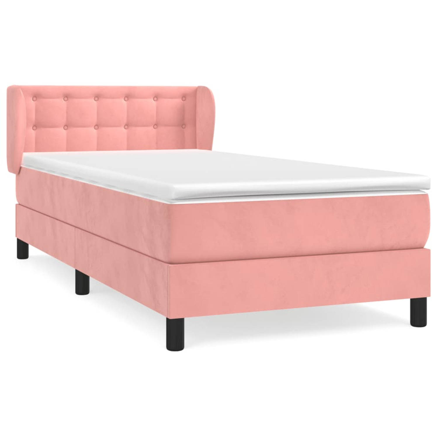 The Living Store Boxspringbed - Bed - 203 x 103 x 78/88 cm - Zacht fluweel - Pocketvering matras - Middelharde