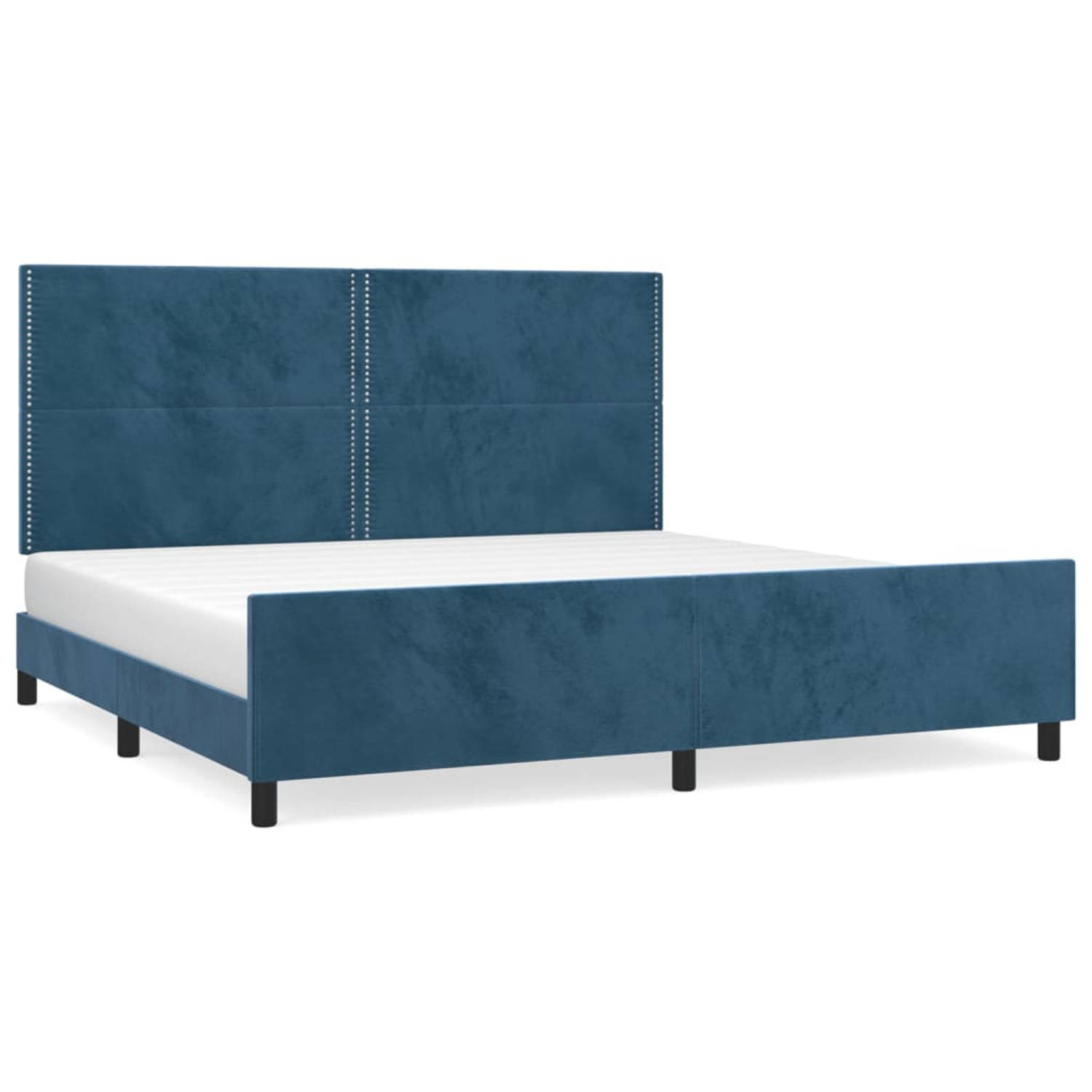 The Living Store Bedframe met hoofdeinde fluweel donkerblauw 200x200 cm - Bed