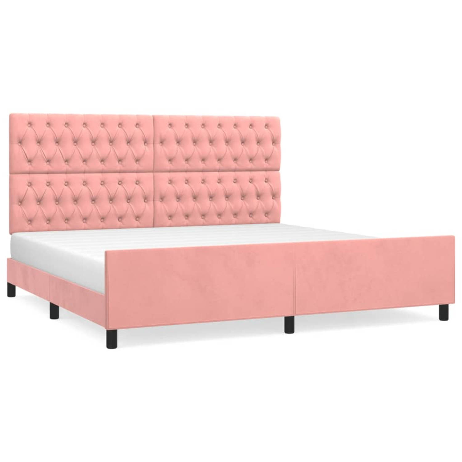 The Living Store Bedframe met hoofdeinde fluweel roze 200x200 cm - Bed